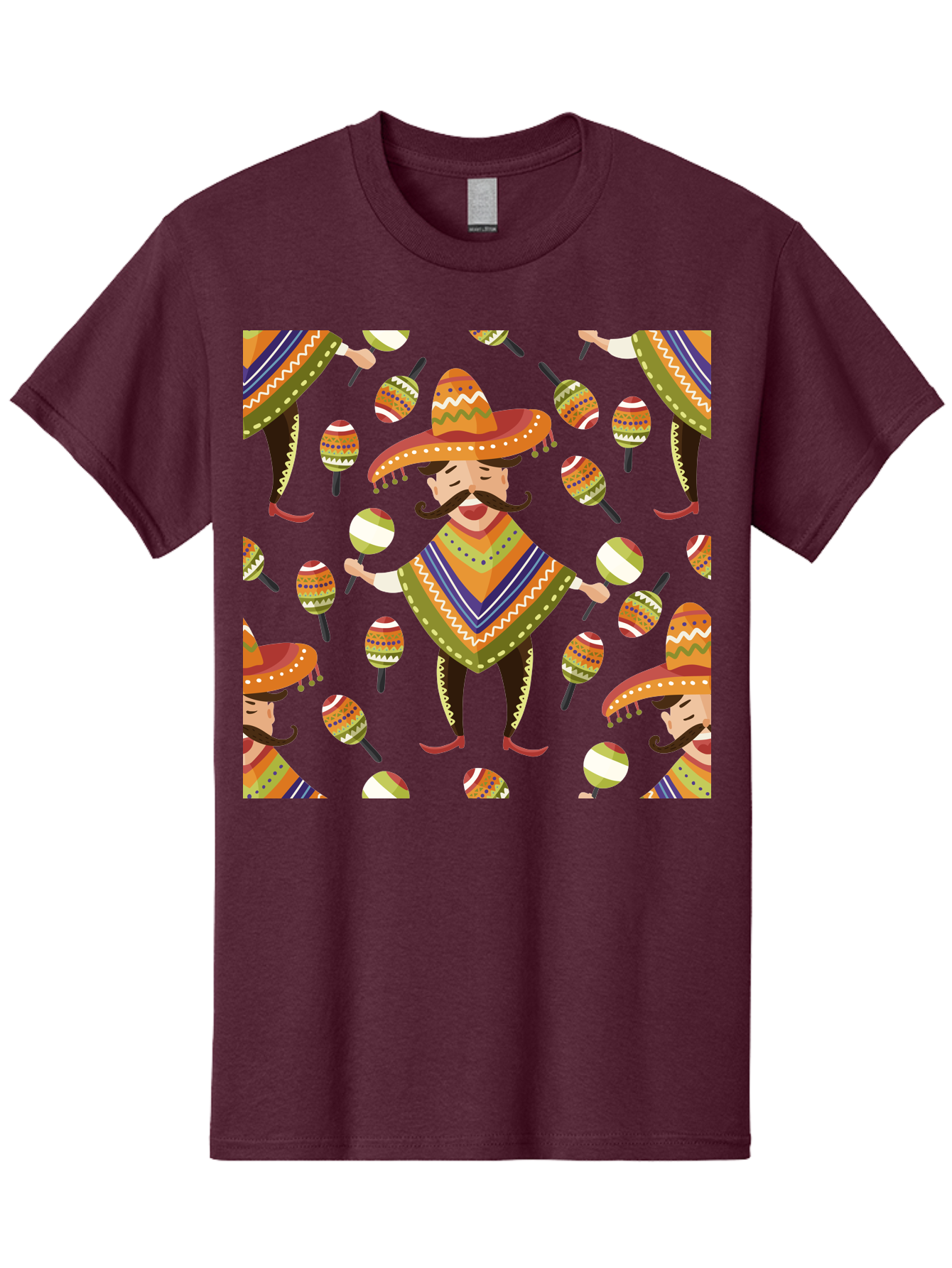Mariachi-Pattern Men'S Graphic Tee, 100% Cotton, Comfortable Casual Summer Wear, Machine Washable, Mexican Mariachi, Colorful Sombrero, Traditional Clothing, Maracas, Festive Atmosphere, Lively Music, Vibrant Colors, Cultural Heritage, - Aaa278