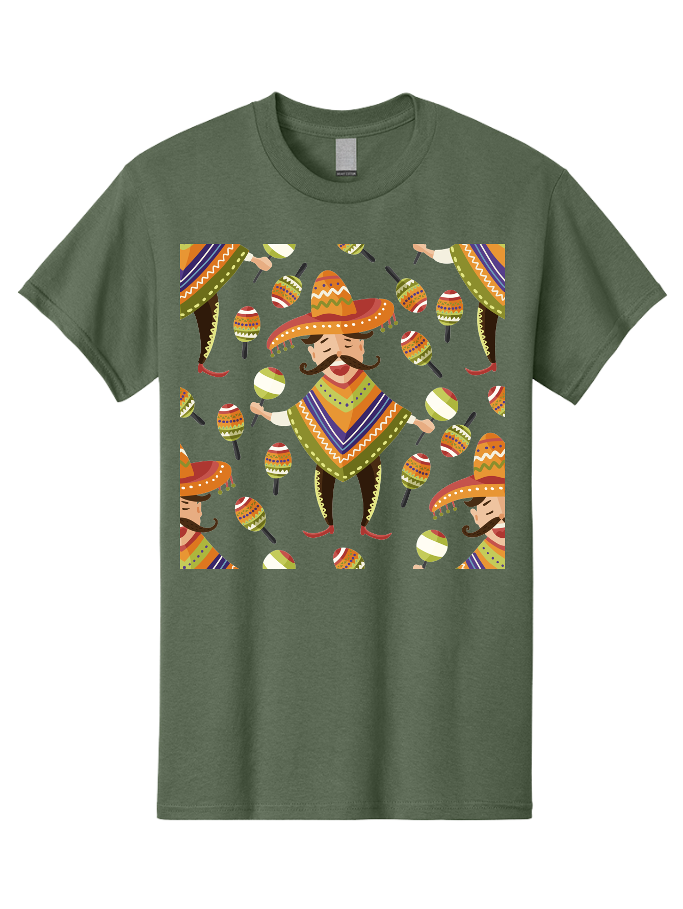 Mariachi-Pattern Men'S Graphic Tee, 100% Cotton, Comfortable Casual Summer Wear, Machine Washable, Mexican Mariachi, Colorful Sombrero, Traditional Clothing, Maracas, Festive Atmosphere, Lively Music, Vibrant Colors, Cultural Heritage, - Aaa278