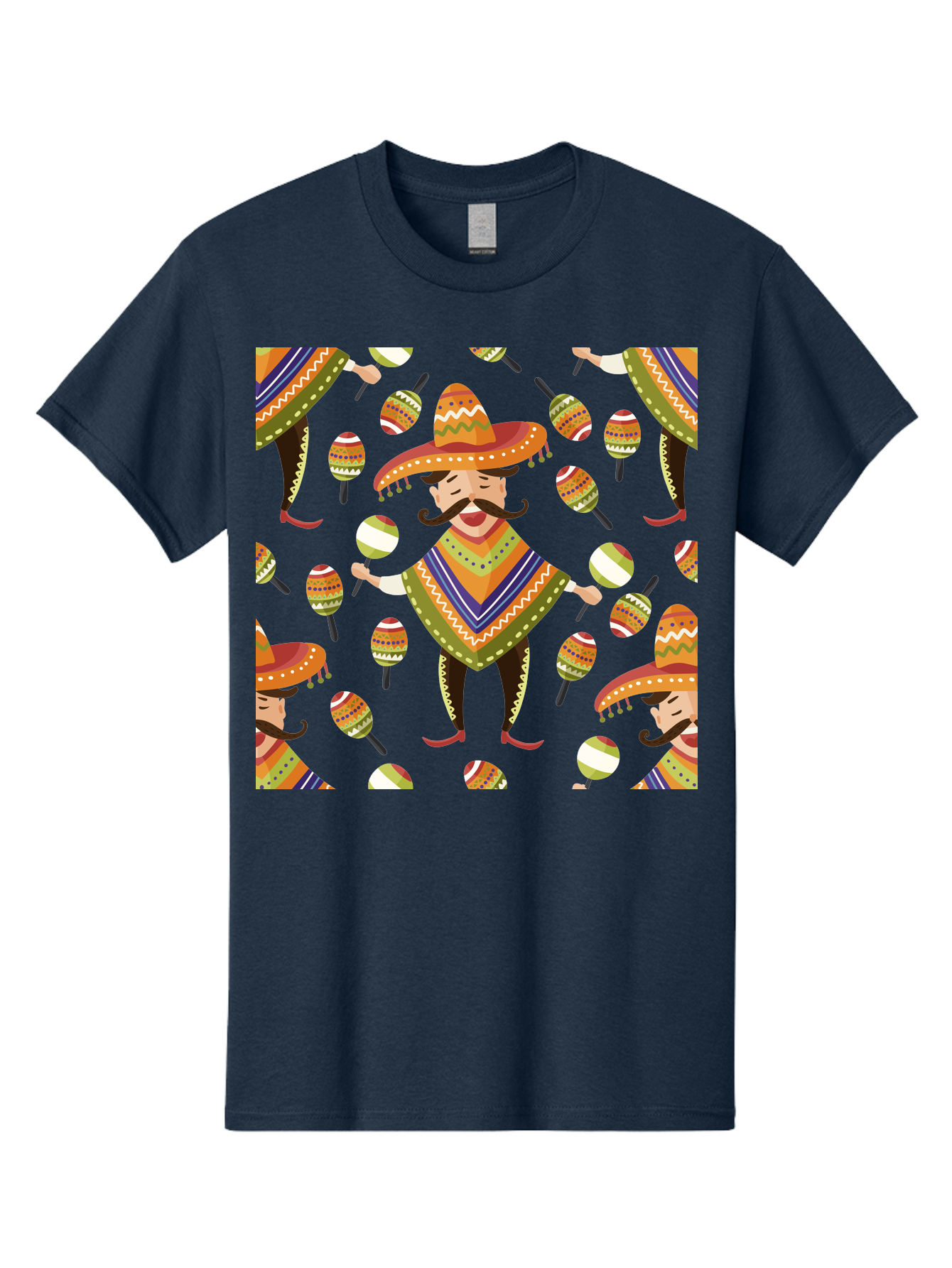 Mariachi-Pattern Men'S Graphic Tee, 100% Cotton, Comfortable Casual Summer Wear, Machine Washable, Mexican Mariachi, Colorful Sombrero, Traditional Clothing, Maracas, Festive Atmosphere, Lively Music, Vibrant Colors, Cultural Heritage, - Aaa278