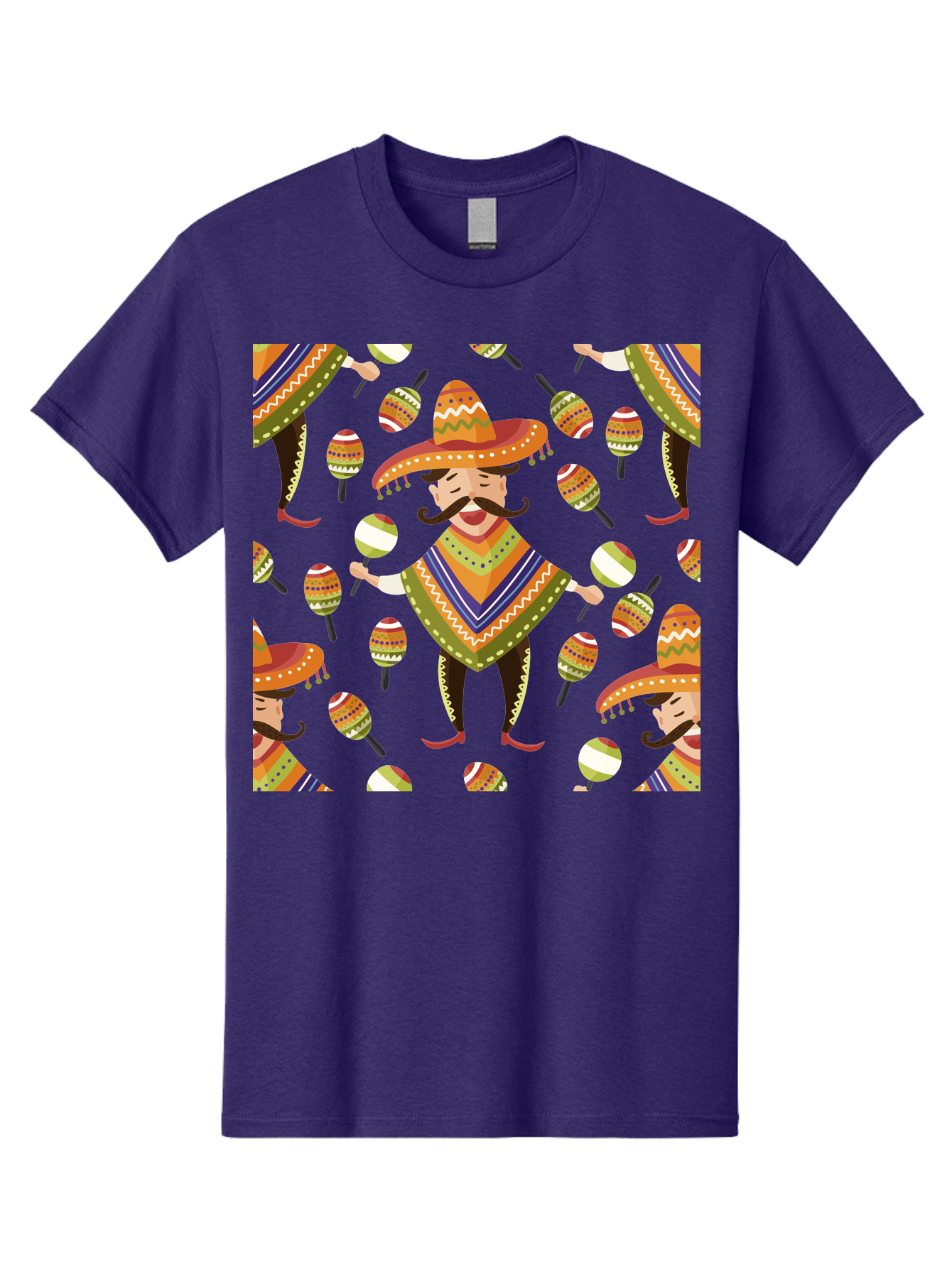 Mariachi-Pattern Men'S Graphic Tee, 100% Cotton, Comfortable Casual Summer Wear, Machine Washable, Mexican Mariachi, Colorful Sombrero, Traditional Clothing, Maracas, Festive Atmosphere, Lively Music, Vibrant Colors, Cultural Heritage, - Aaa278