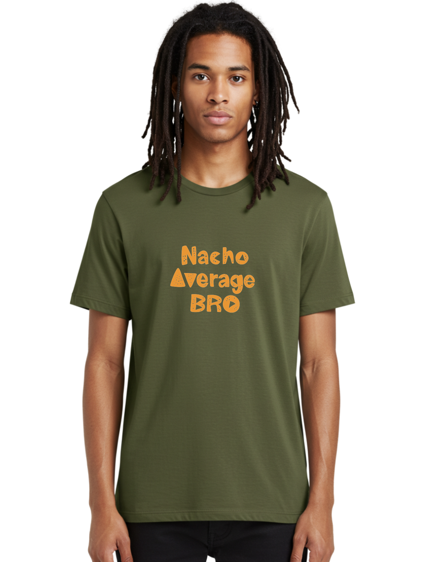 Nacho-Average-Bro Men'S Graphic Tee, 100% Cotton, Comfortable Casual Summer Wear, Machine Washable, Funny Quote, Humorous Saying, Playful Typography, Quirky Design, Orange Text, Creative Font, Amusing Phrase, Entertaining Message - Aaa281