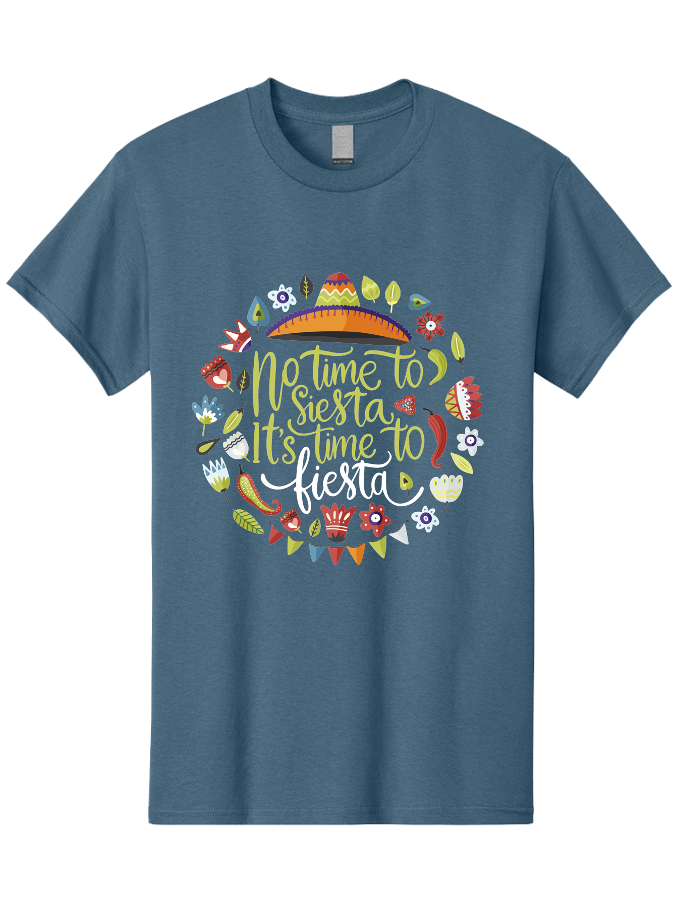 No-Time-To-Siesta-It-S-Time-To-Fiesta Men'S Graphic Tee, 100% Cotton, Comfortable Casual Summer Wear, Machine Washable, Fiesta Theme, Mexican Culture, Vibrant Colors, Party Decorations, Festive Atmosphere, Taco, Chili Pepper, Flowers, - Aaa288