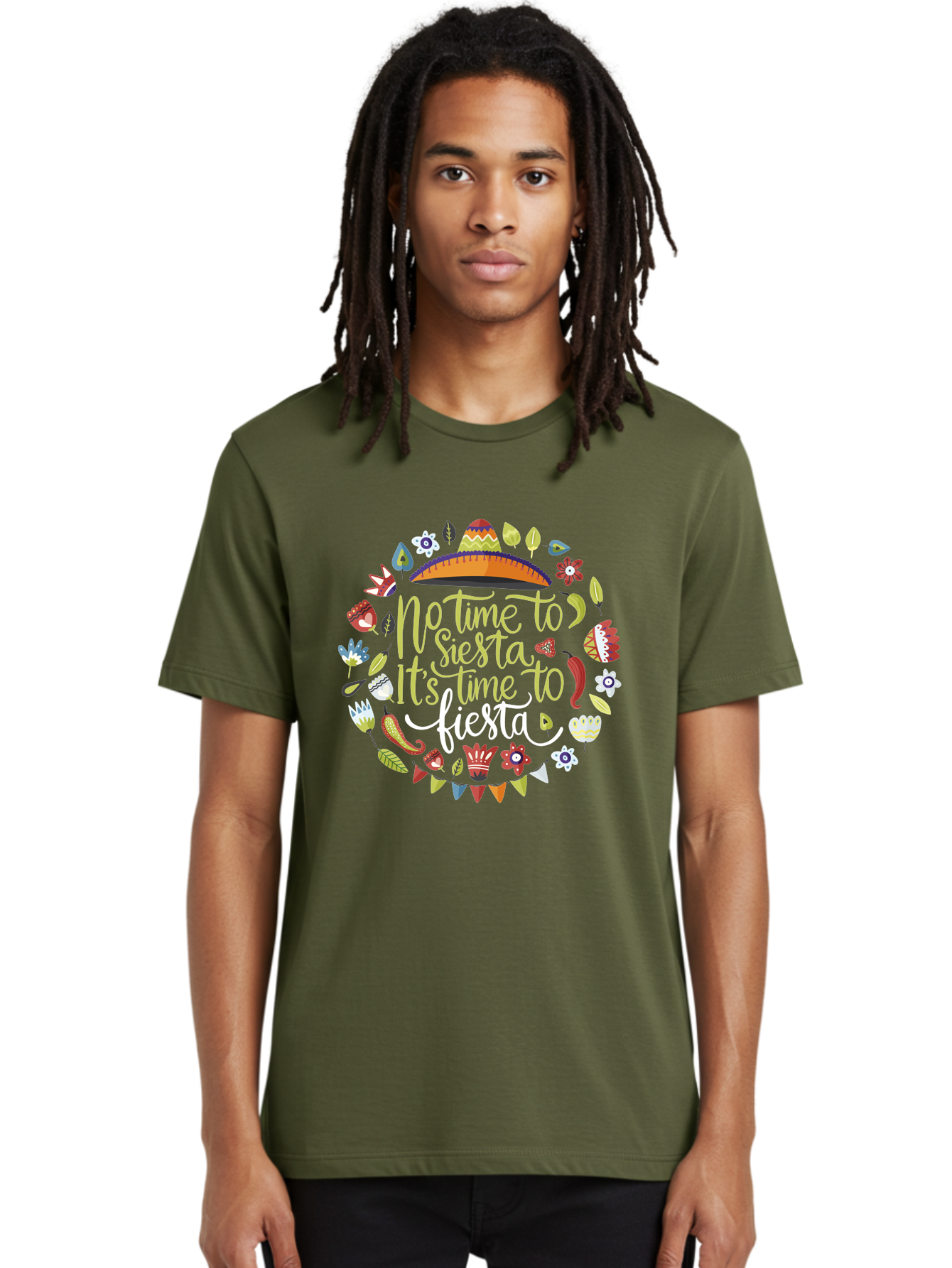 No-Time-To-Siesta-It-S-Time-To-Fiesta Men'S Graphic Tee, 100% Cotton, Comfortable Casual Summer Wear, Machine Washable, Fiesta Theme, Mexican Culture, Vibrant Colors, Party Decorations, Festive Atmosphere, Taco, Chili Pepper, Flowers, - Aaa288
