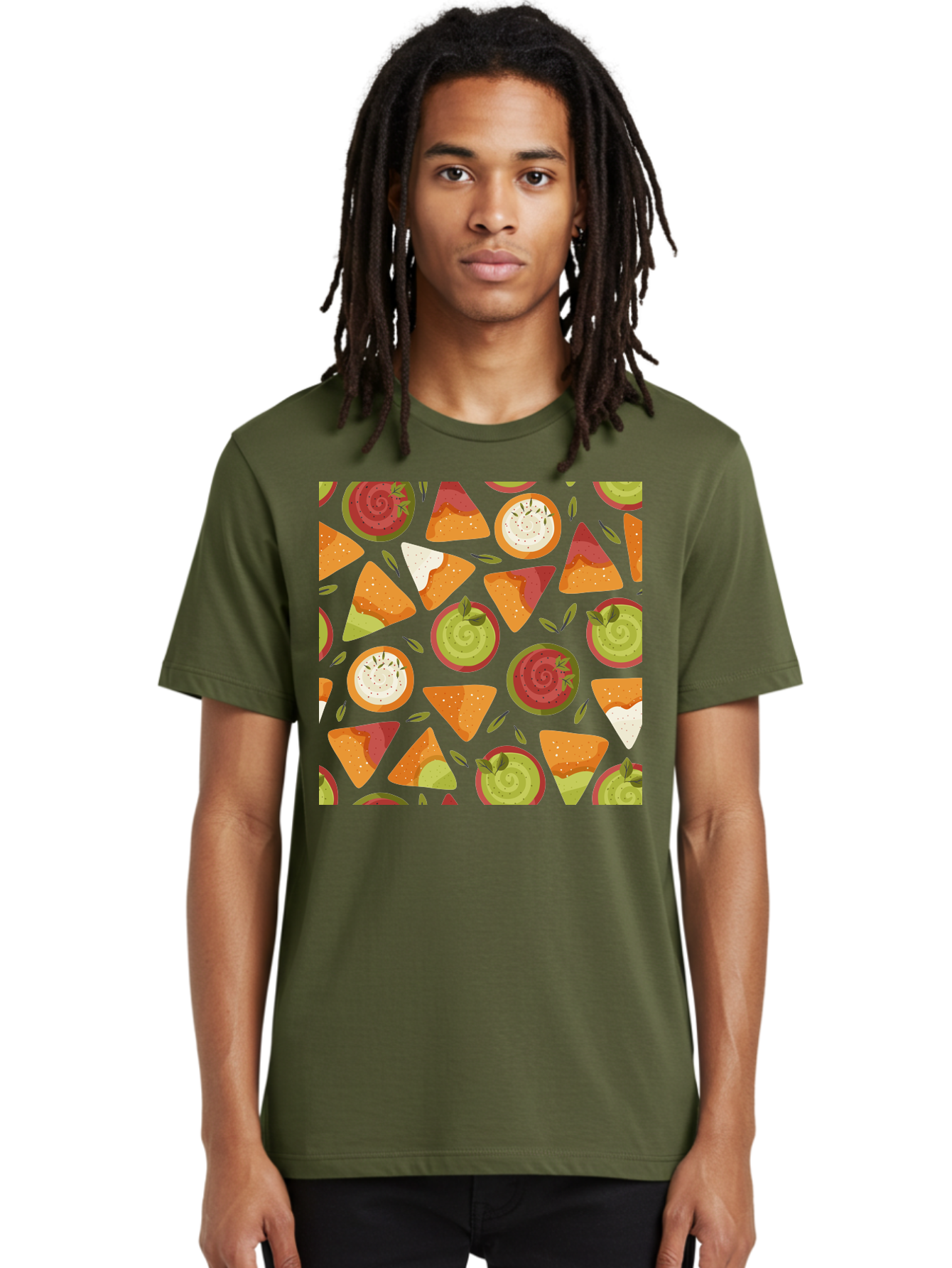 Pizza-Slices-Pattern Men'S Graphic Tee, 100% Cotton, Comfortable Casual Summer Wear, Machine Washable, Pizza Slices, Various Toppings, Pepperoni, Vegetables, Cheese, Food Pattern, Seamless Design, Cartoon Style - Aaa290