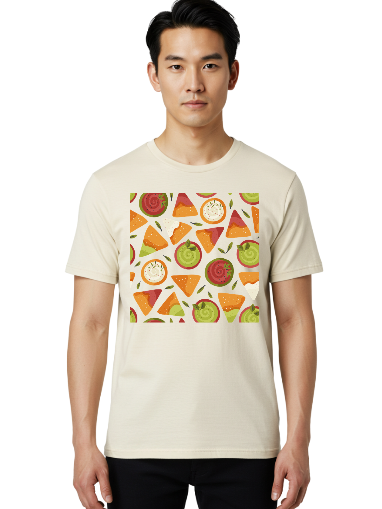 Pizza-Slices-Pattern Men'S Graphic Tee, 100% Cotton, Comfortable Casual Summer Wear, Machine Washable, Pizza Slices, Various Toppings, Pepperoni, Vegetables, Cheese, Food Pattern, Seamless Design, Cartoon Style - Aaa290