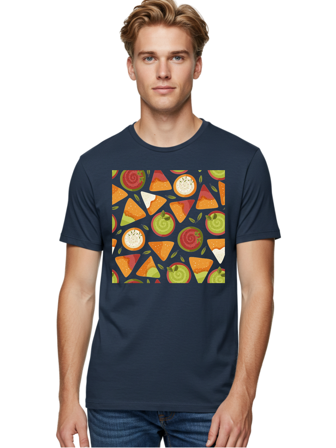Pizza-Slices-Pattern Men'S Graphic Tee, 100% Cotton, Comfortable Casual Summer Wear, Machine Washable, Pizza Slices, Various Toppings, Pepperoni, Vegetables, Cheese, Food Pattern, Seamless Design, Cartoon Style - Aaa290