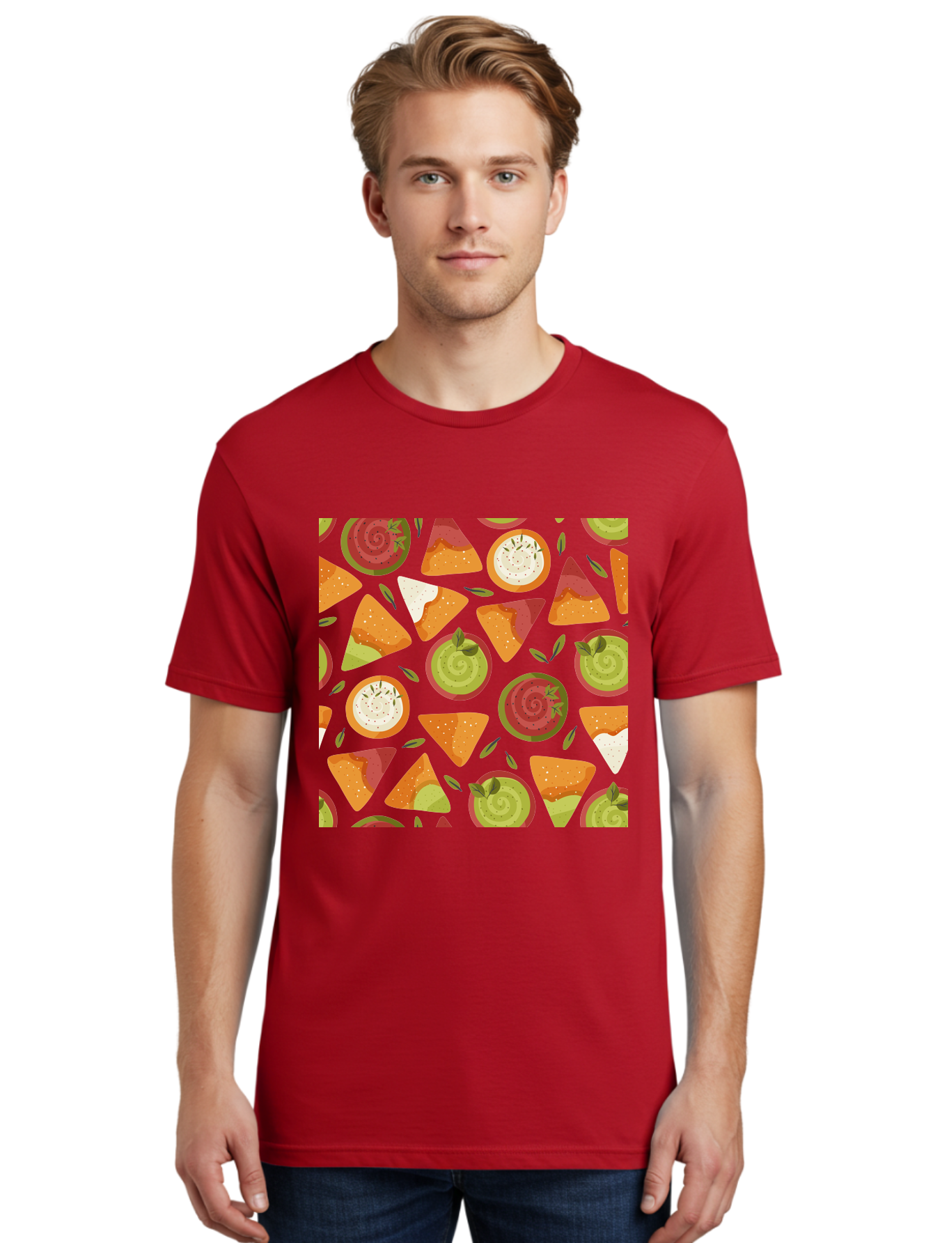 Pizza-Slices-Pattern Men'S Graphic Tee, 100% Cotton, Comfortable Casual Summer Wear, Machine Washable, Pizza Slices, Various Toppings, Pepperoni, Vegetables, Cheese, Food Pattern, Seamless Design, Cartoon Style - Aaa290