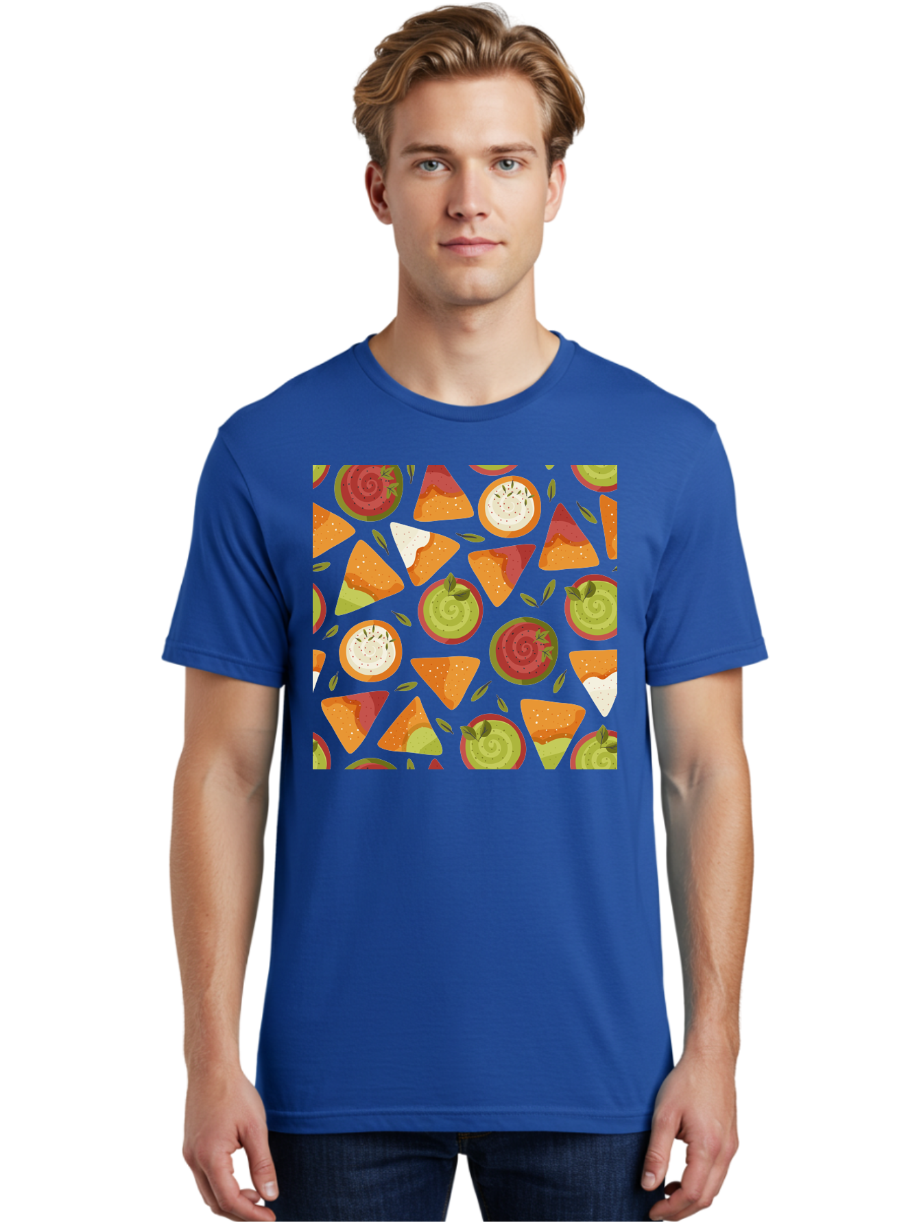 Pizza-Slices-Pattern Men'S Graphic Tee, 100% Cotton, Comfortable Casual Summer Wear, Machine Washable, Pizza Slices, Various Toppings, Pepperoni, Vegetables, Cheese, Food Pattern, Seamless Design, Cartoon Style - Aaa290