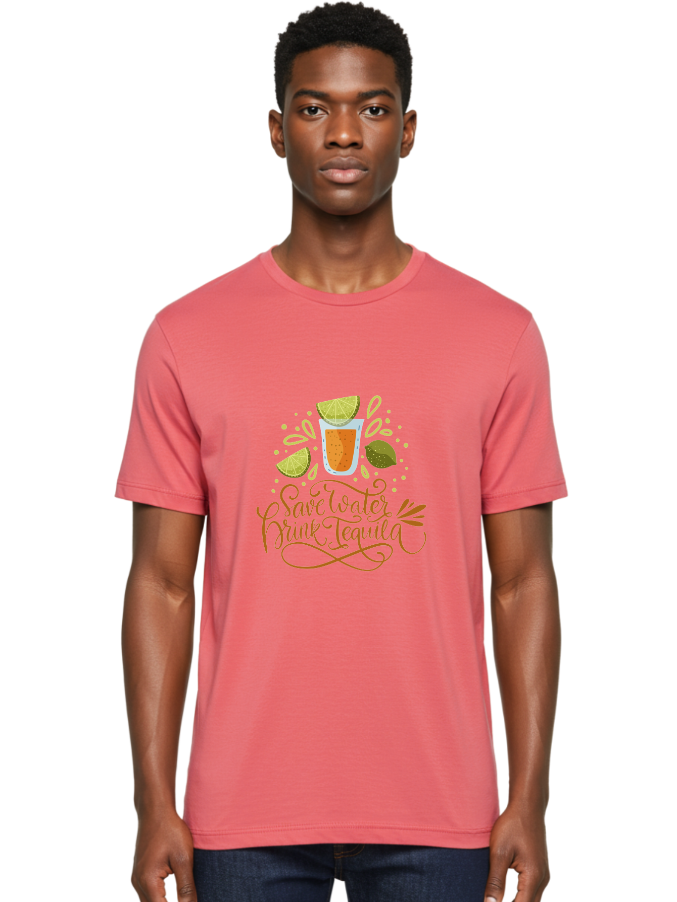 Save-Water-Drink-Tequila-1 Men'S Graphic Tee, 100% Cotton, Comfortable Casual Summer Wear, Machine Washable, Tequila Cocktail, Lime Wedges, Agave Plant, Party Theme, Happy Hour, Cocktail Hour, Tequila Lovers, Fun Typography, Festive Design, - Aaa291