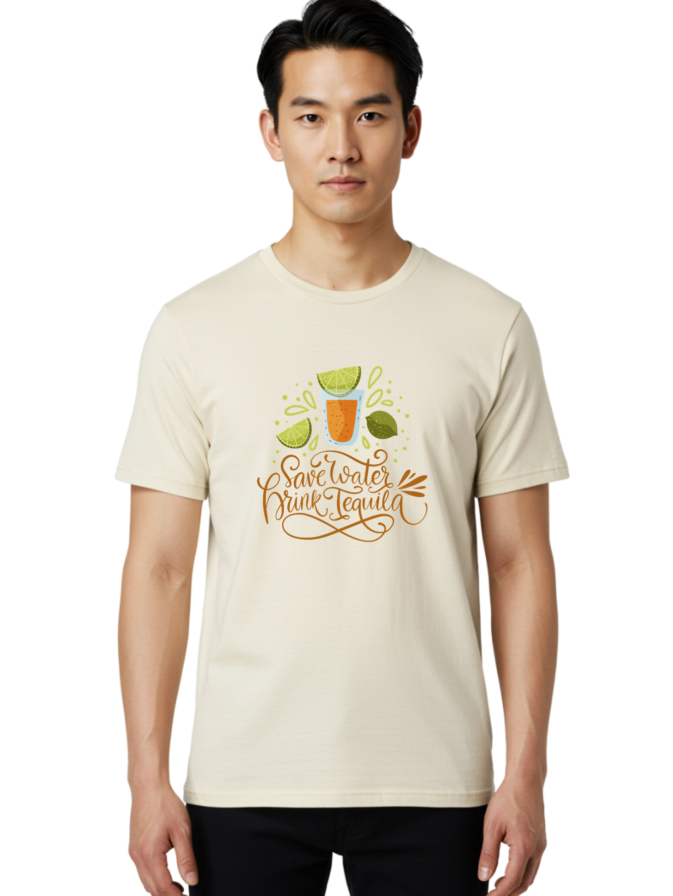 Save-Water-Drink-Tequila-1 Men'S Graphic Tee, 100% Cotton, Comfortable Casual Summer Wear, Machine Washable, Tequila Cocktail, Lime Wedges, Agave Plant, Party Theme, Happy Hour, Cocktail Hour, Tequila Lovers, Fun Typography, Festive Design, - Aaa291