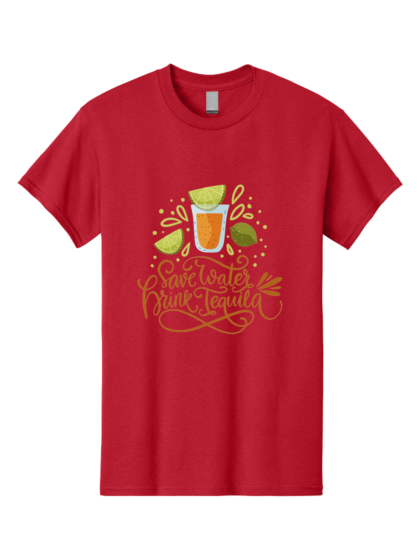 Save-Water-Drink-Tequila-1 Men'S Graphic Tee, 100% Cotton, Comfortable Casual Summer Wear, Machine Washable, Tequila Cocktail, Lime Wedges, Agave Plant, Party Theme, Happy Hour, Cocktail Hour, Tequila Lovers, Fun Typography, Festive Design, - Aaa291