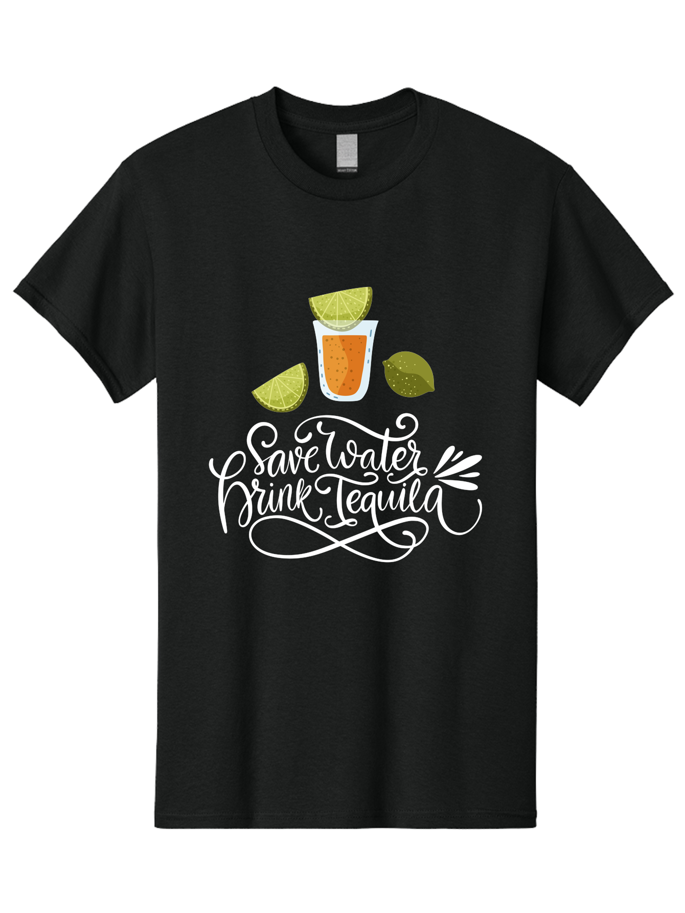 Save-Water-Drink-Tequila-2 Men'S Graphic Tee, 100% Cotton, Comfortable Casual Summer Wear, Machine Washable, Tequila Shot, Lime Wedges, Agave Leaf, Save Water Drink Tequila Text, Cocktail, Party, Drinking Culture, Humorous, Mexican Drink - Aaa292