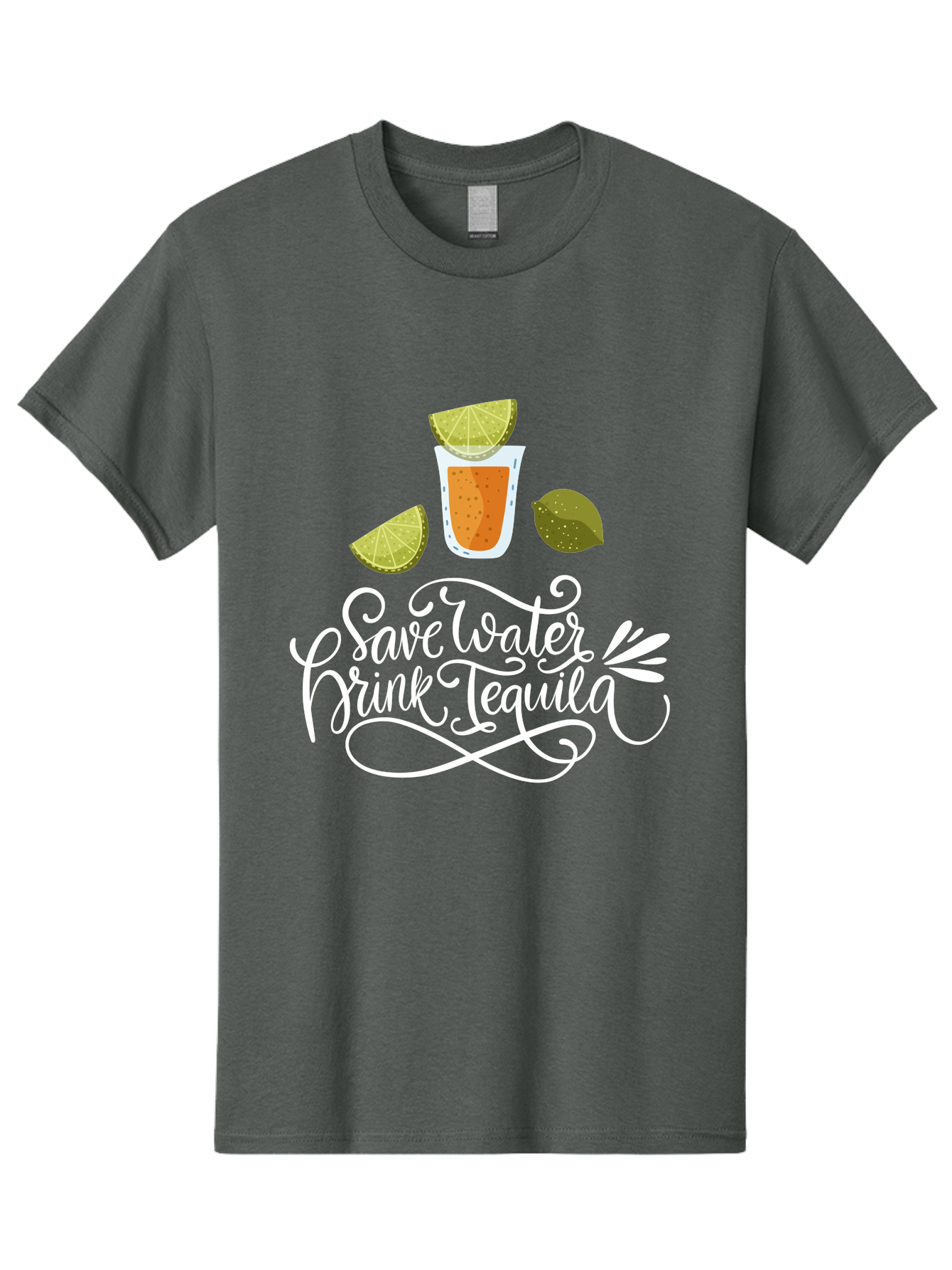 Save-Water-Drink-Tequila-2 Men'S Graphic Tee, 100% Cotton, Comfortable Casual Summer Wear, Machine Washable, Tequila Shot, Lime Wedges, Agave Leaf, Save Water Drink Tequila Text, Cocktail, Party, Drinking Culture, Humorous, Mexican Drink - Aaa292