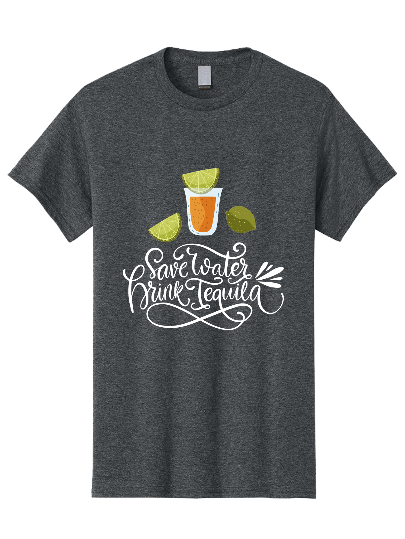 Save-Water-Drink-Tequila-2 Men'S Graphic Tee, 100% Cotton, Comfortable Casual Summer Wear, Machine Washable, Tequila Shot, Lime Wedges, Agave Leaf, Save Water Drink Tequila Text, Cocktail, Party, Drinking Culture, Humorous, Mexican Drink - Aaa292