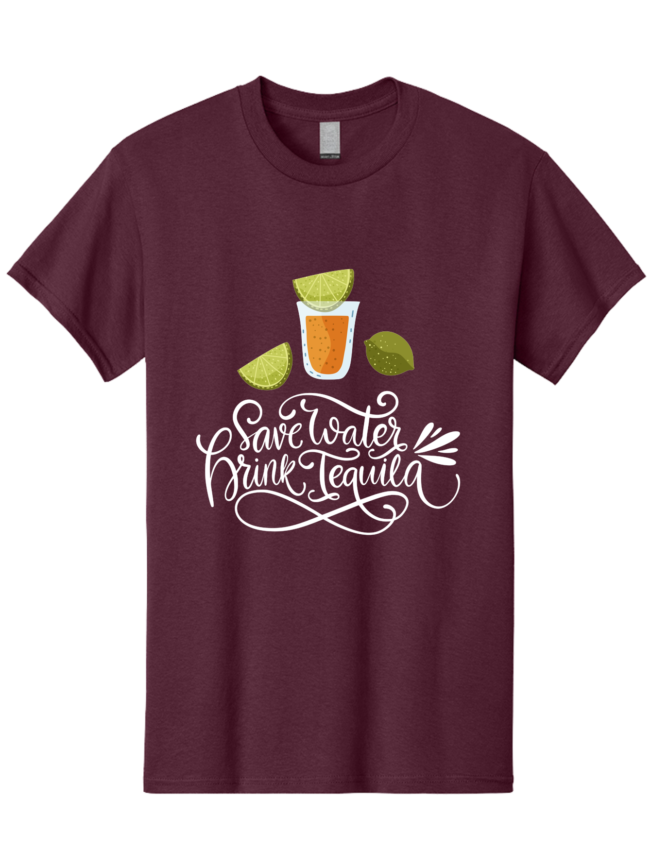Save-Water-Drink-Tequila-2 Men'S Graphic Tee, 100% Cotton, Comfortable Casual Summer Wear, Machine Washable, Tequila Shot, Lime Wedges, Agave Leaf, Save Water Drink Tequila Text, Cocktail, Party, Drinking Culture, Humorous, Mexican Drink - Aaa292