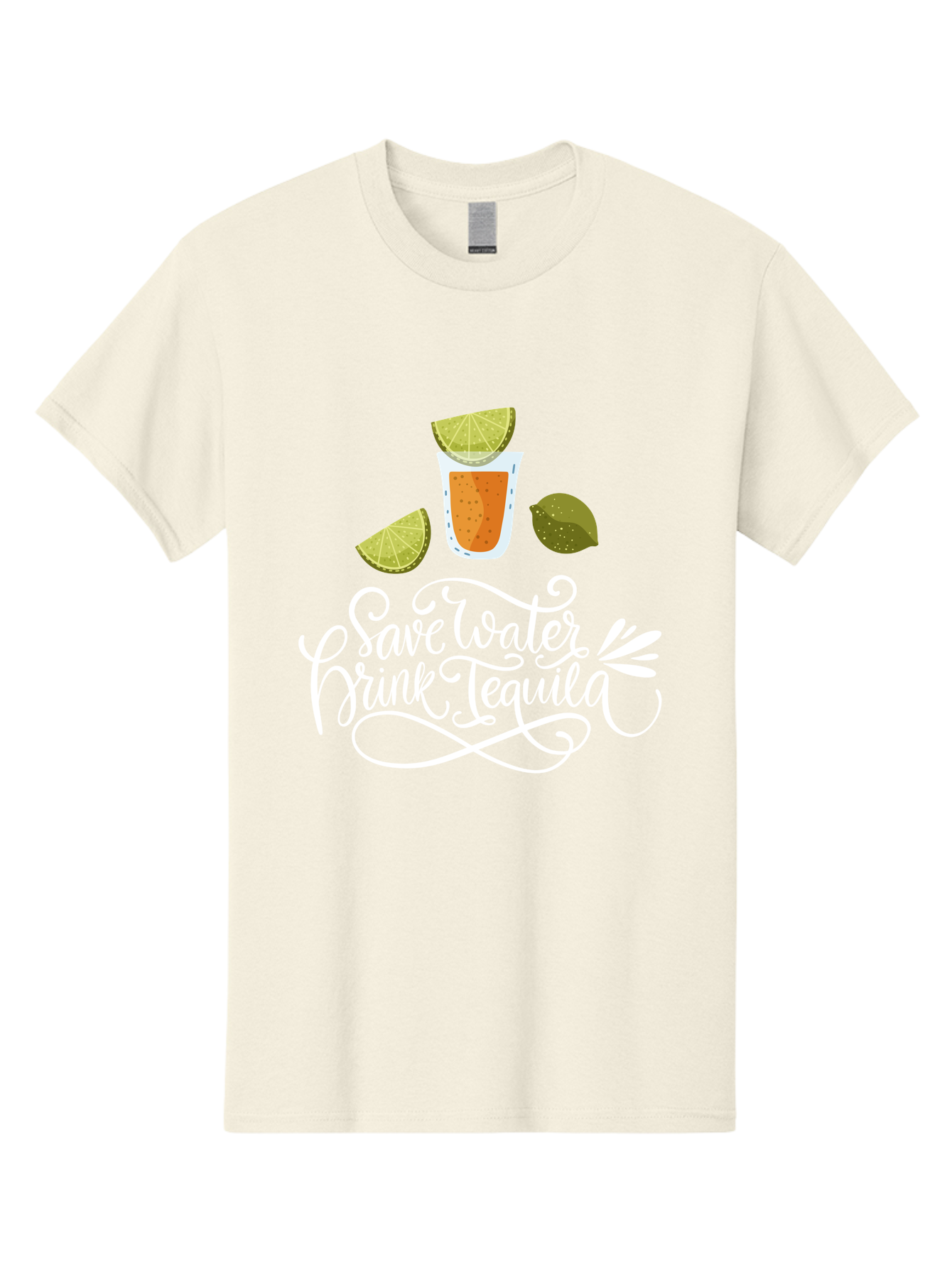 Save-Water-Drink-Tequila-2 Men'S Graphic Tee, 100% Cotton, Comfortable Casual Summer Wear, Machine Washable, Tequila Shot, Lime Wedges, Agave Leaf, Save Water Drink Tequila Text, Cocktail, Party, Drinking Culture, Humorous, Mexican Drink - Aaa292