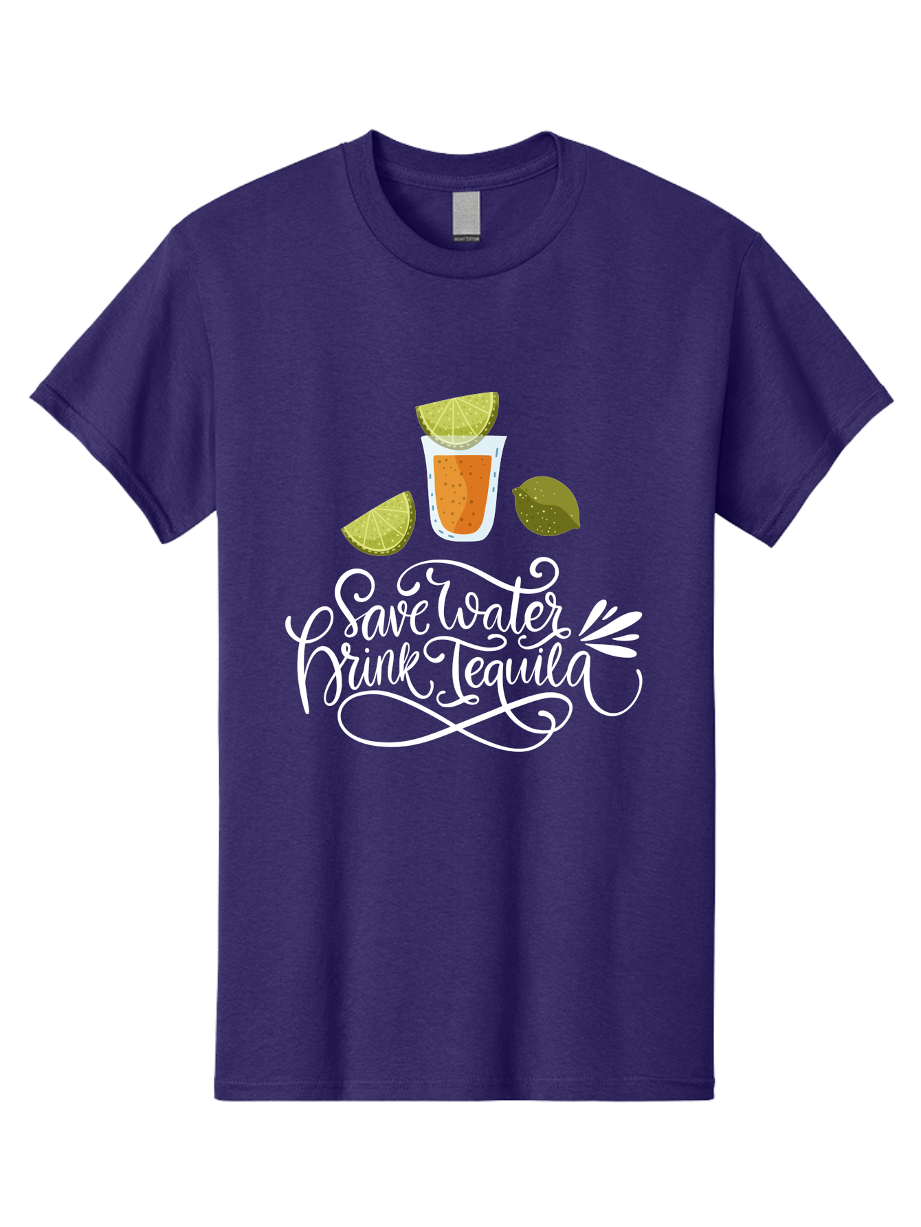 Save-Water-Drink-Tequila-2 Men'S Graphic Tee, 100% Cotton, Comfortable Casual Summer Wear, Machine Washable, Tequila Shot, Lime Wedges, Agave Leaf, Save Water Drink Tequila Text, Cocktail, Party, Drinking Culture, Humorous, Mexican Drink - Aaa292