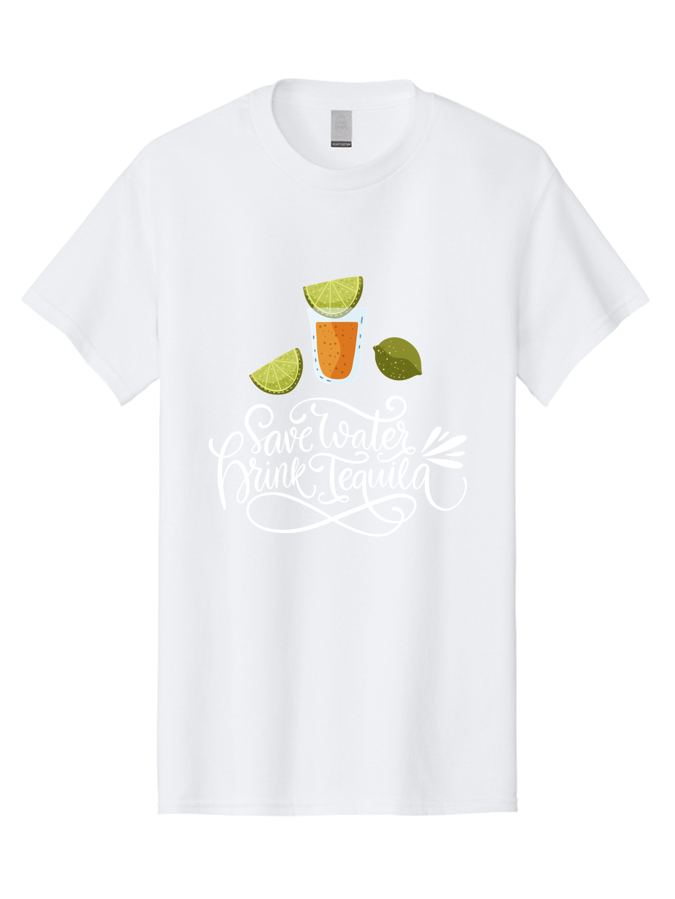 Save-Water-Drink-Tequila-2 Men'S Graphic Tee, 100% Cotton, Comfortable Casual Summer Wear, Machine Washable, Tequila Shot, Lime Wedges, Agave Leaf, Save Water Drink Tequila Text, Cocktail, Party, Drinking Culture, Humorous, Mexican Drink - Aaa292