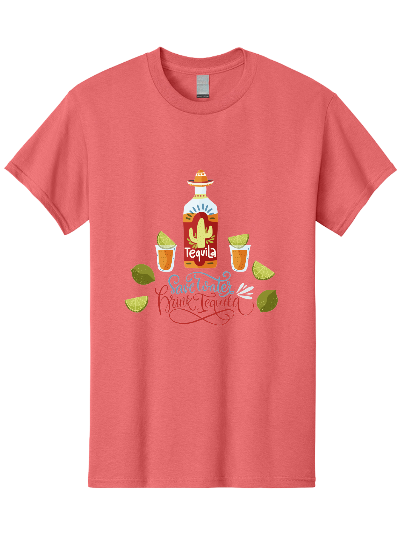 Smile-Later-Drink-Tequila Men'S Graphic Tee, 100% Cotton, Comfortable Casual Summer Wear, Machine Washable, Tequila Shots, Lime Wedges, Tequila Bottle, Cactus Design, Fiesta Theme, Margarita Glasses, Mexican Spirit, Drink Tequila - Aaa296