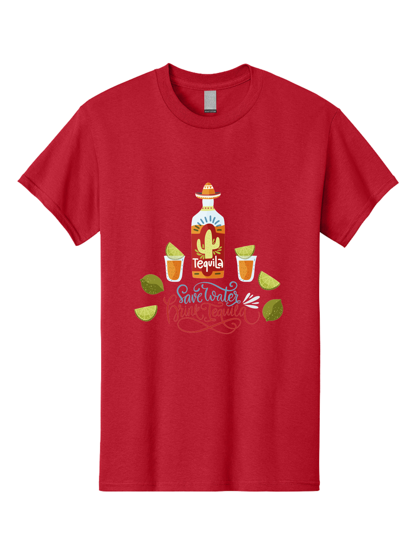 Smile-Later-Drink-Tequila Men'S Graphic Tee, 100% Cotton, Comfortable Casual Summer Wear, Machine Washable, Tequila Shots, Lime Wedges, Tequila Bottle, Cactus Design, Fiesta Theme, Margarita Glasses, Mexican Spirit, Drink Tequila - Aaa296