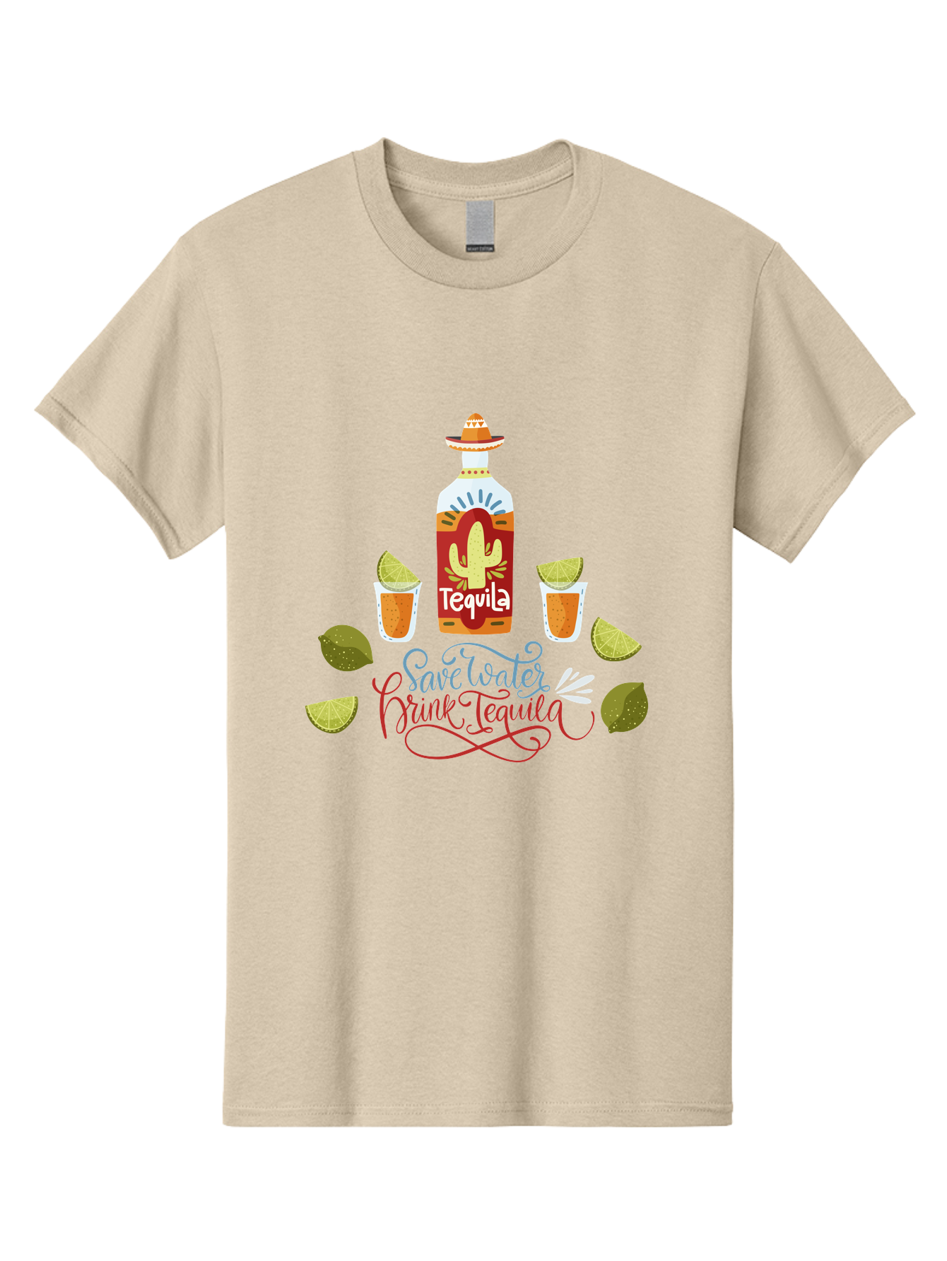 Smile-Later-Drink-Tequila Men'S Graphic Tee, 100% Cotton, Comfortable Casual Summer Wear, Machine Washable, Tequila Shots, Lime Wedges, Tequila Bottle, Cactus Design, Fiesta Theme, Margarita Glasses, Mexican Spirit, Drink Tequila - Aaa296