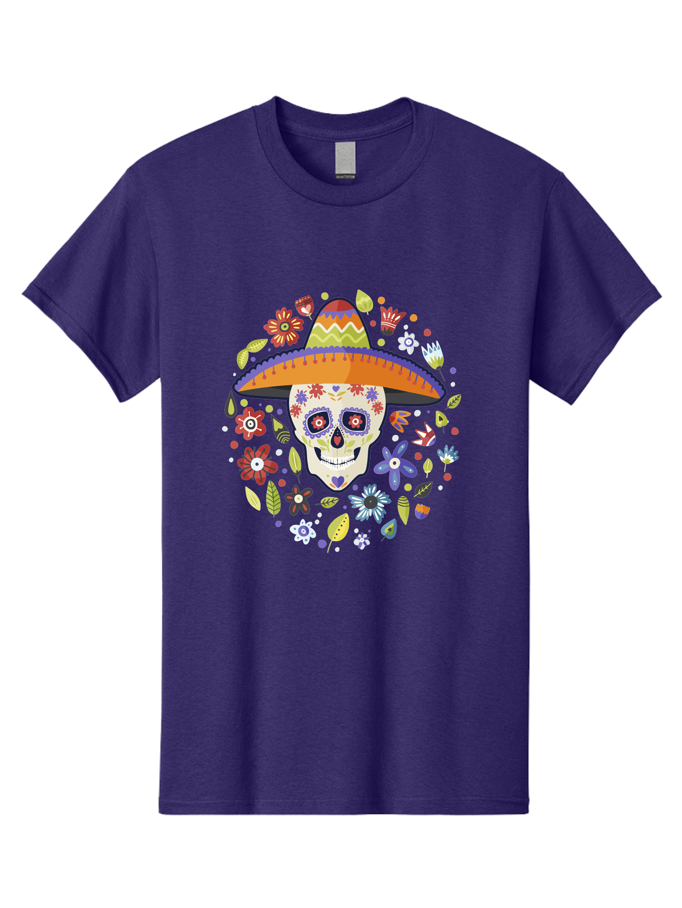 Sugar-Skull Men'S Graphic Tee, 100% Cotton, Comfortable Casual Summer Wear, Machine Washable, Sugar Skull, Day Of The Dead, Dia De Los Muertos, Mexican Culture, Colorful Flowers, Sombrero Hat, Floral Decorations, Vibrant Colors, - Aaa299