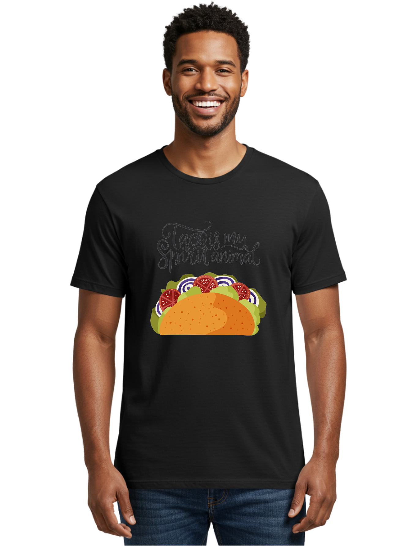 Taco-Is-My-Spirit-Animal-1 Men'S Graphic Tee, 100% Cotton, Comfortable Casual Summer Wear, Machine Washable, Taco Love, Mexican Cuisine, Foodie Humor, Taco Graphics, Spirit Animal Humor, Funny Quotes, Vibrant Graphics, Taco Culture, - Aaa300