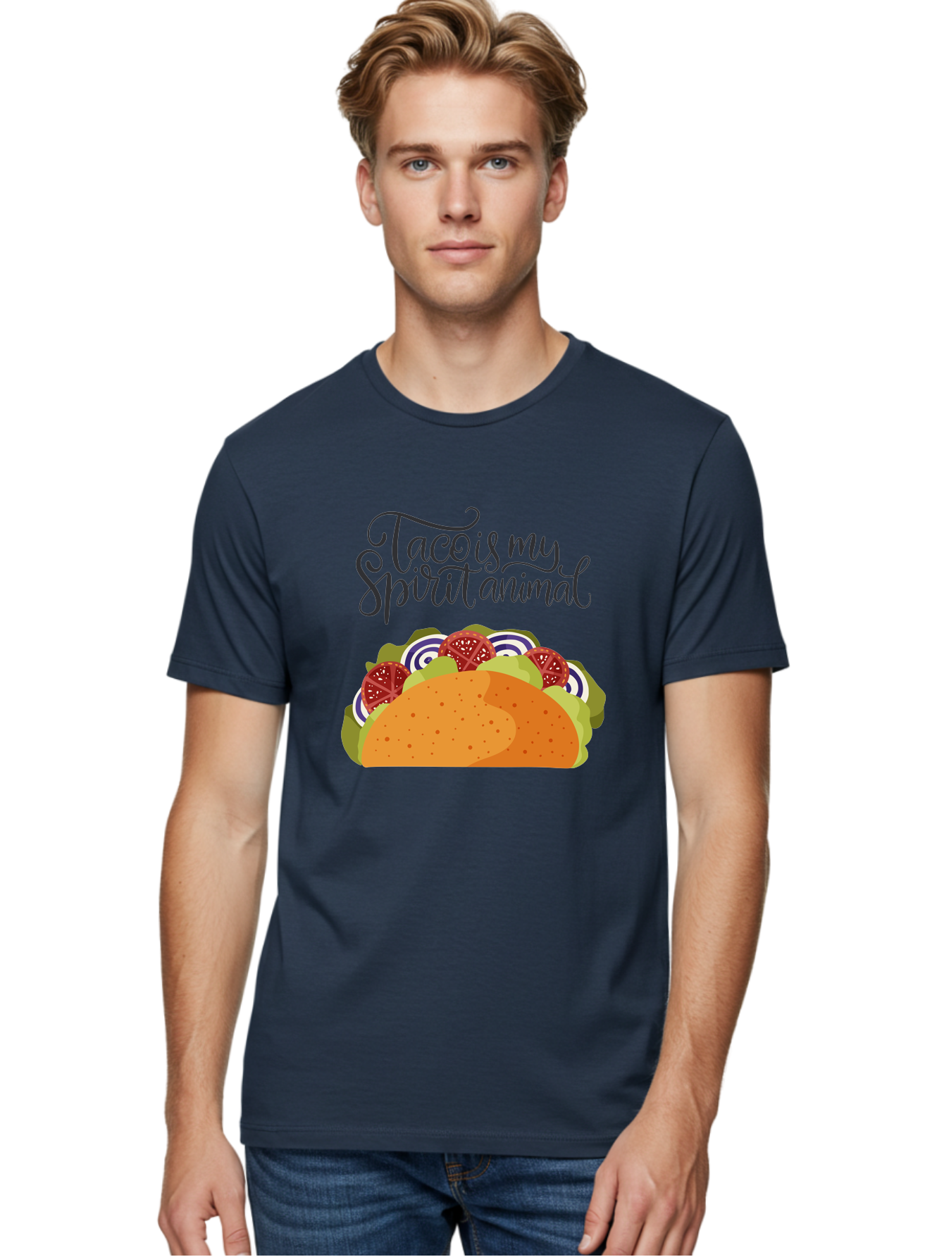 Taco-Is-My-Spirit-Animal-1 Men'S Graphic Tee, 100% Cotton, Comfortable Casual Summer Wear, Machine Washable, Taco Love, Mexican Cuisine, Foodie Humor, Taco Graphics, Spirit Animal Humor, Funny Quotes, Vibrant Graphics, Taco Culture, - Aaa300