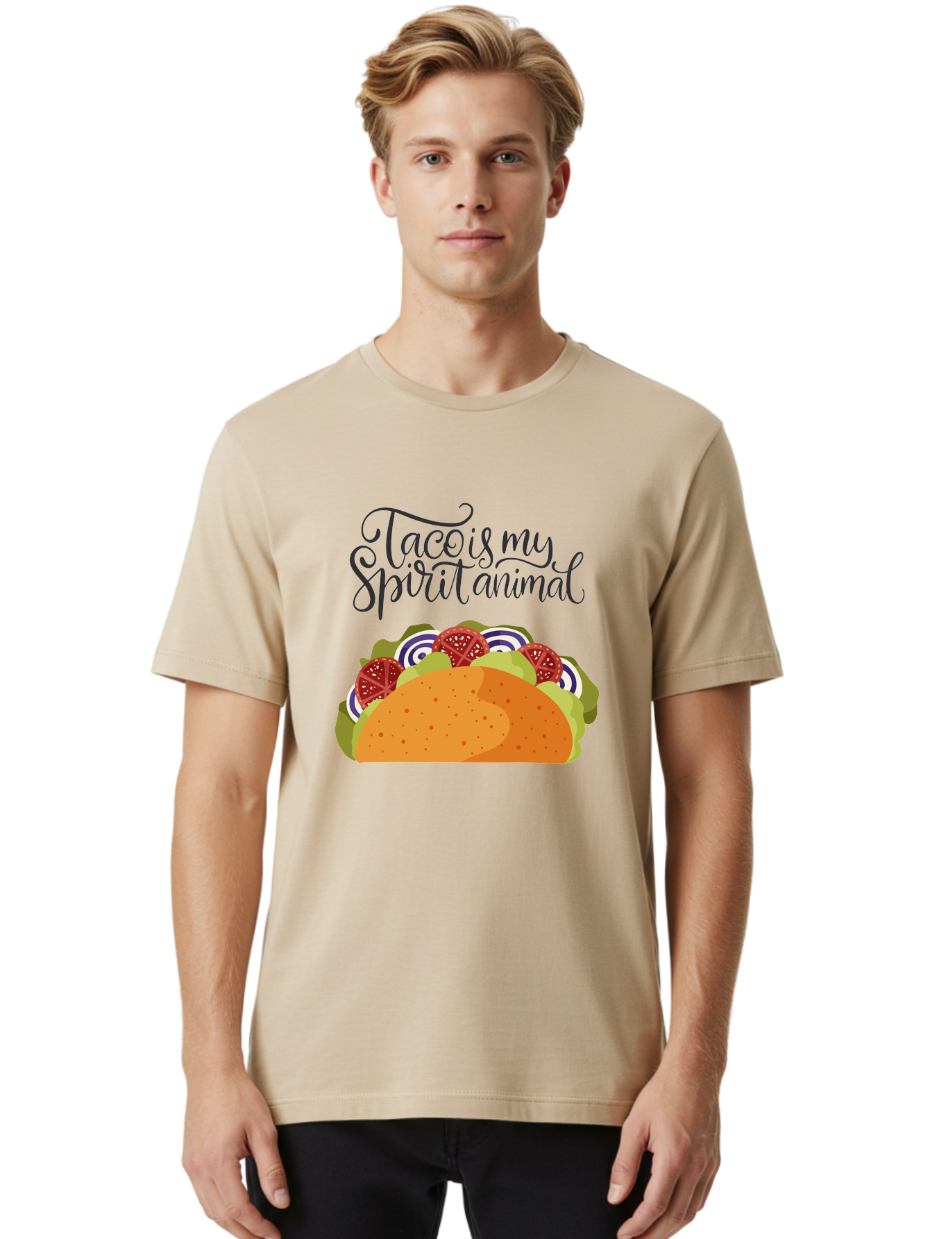 Taco-Is-My-Spirit-Animal-1 Men'S Graphic Tee, 100% Cotton, Comfortable Casual Summer Wear, Machine Washable, Taco Love, Mexican Cuisine, Foodie Humor, Taco Graphics, Spirit Animal Humor, Funny Quotes, Vibrant Graphics, Taco Culture, - Aaa300