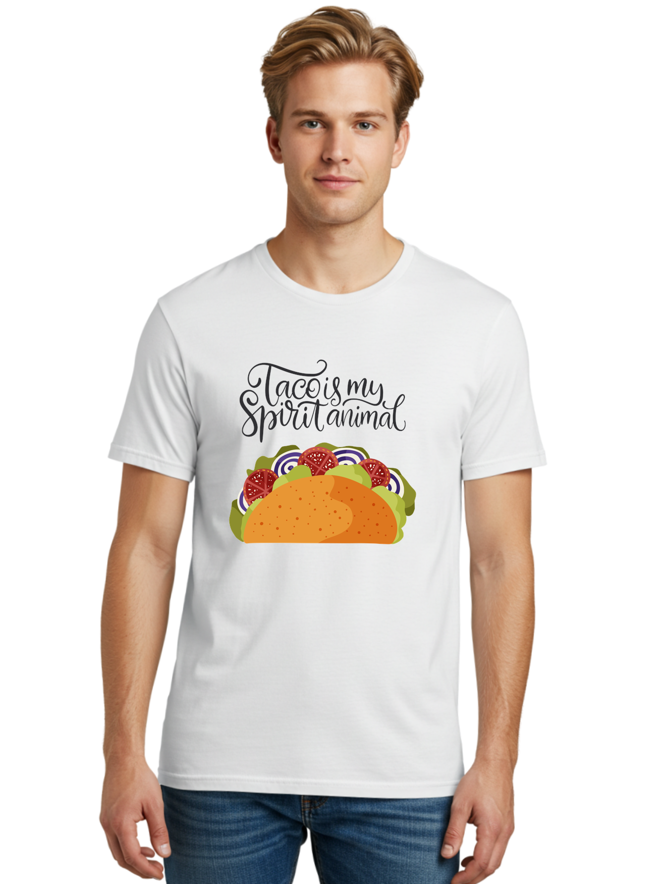 Taco-Is-My-Spirit-Animal-1 Men'S Graphic Tee, 100% Cotton, Comfortable Casual Summer Wear, Machine Washable, Taco Love, Mexican Cuisine, Foodie Humor, Taco Graphics, Spirit Animal Humor, Funny Quotes, Vibrant Graphics, Taco Culture, - Aaa300