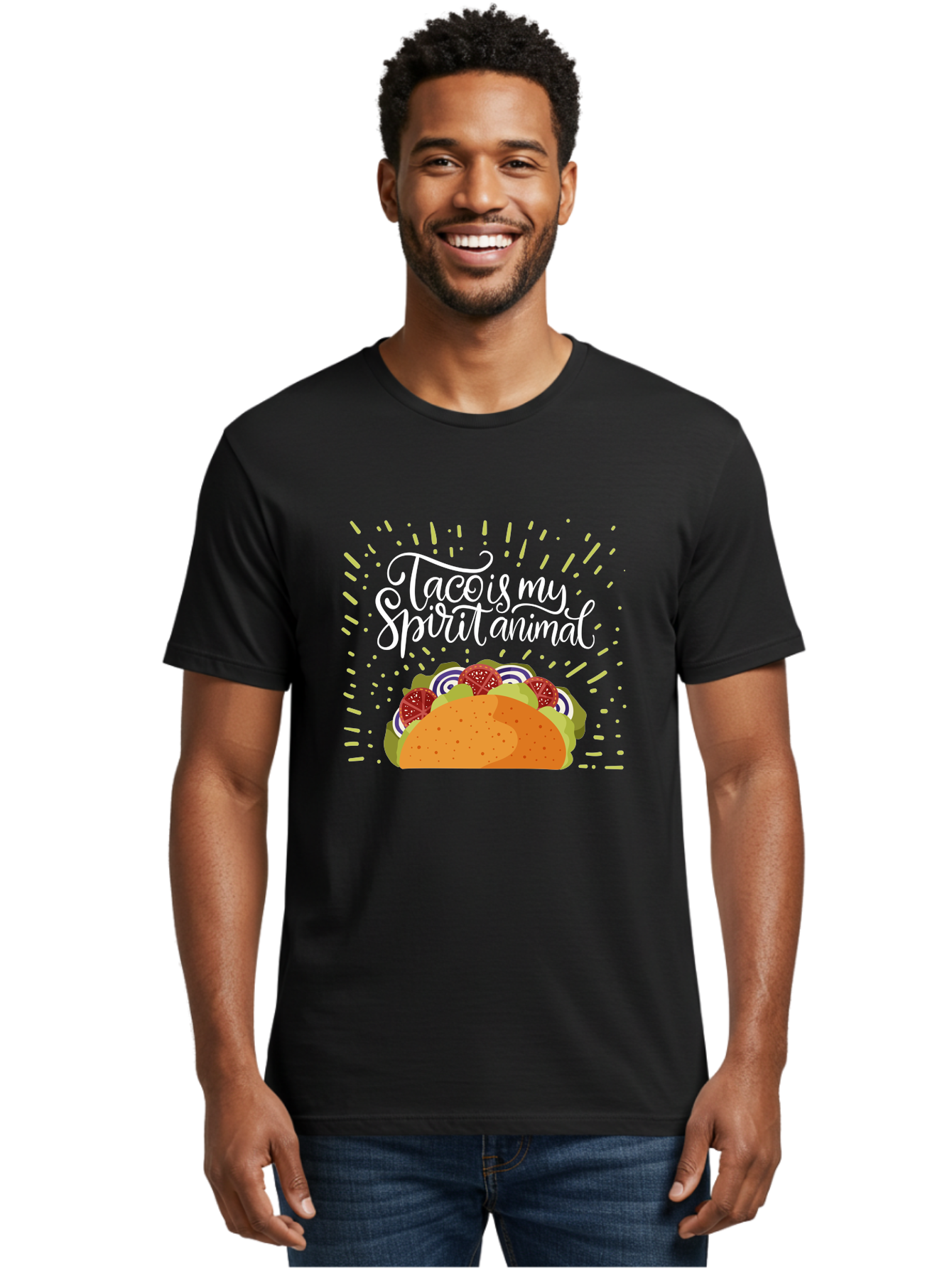 Taco-Is-My-Spirit-Animal Men'S Graphic Tee, 100% Cotton, Comfortable Casual Summer Wear, Machine Washable, Taco, Spirit Animal, Mexican Food, Delicious Taco, Foodie Culture, Taco Love, Vibrant Graphics, Playful Design, Tasty Meal, - Aaa302