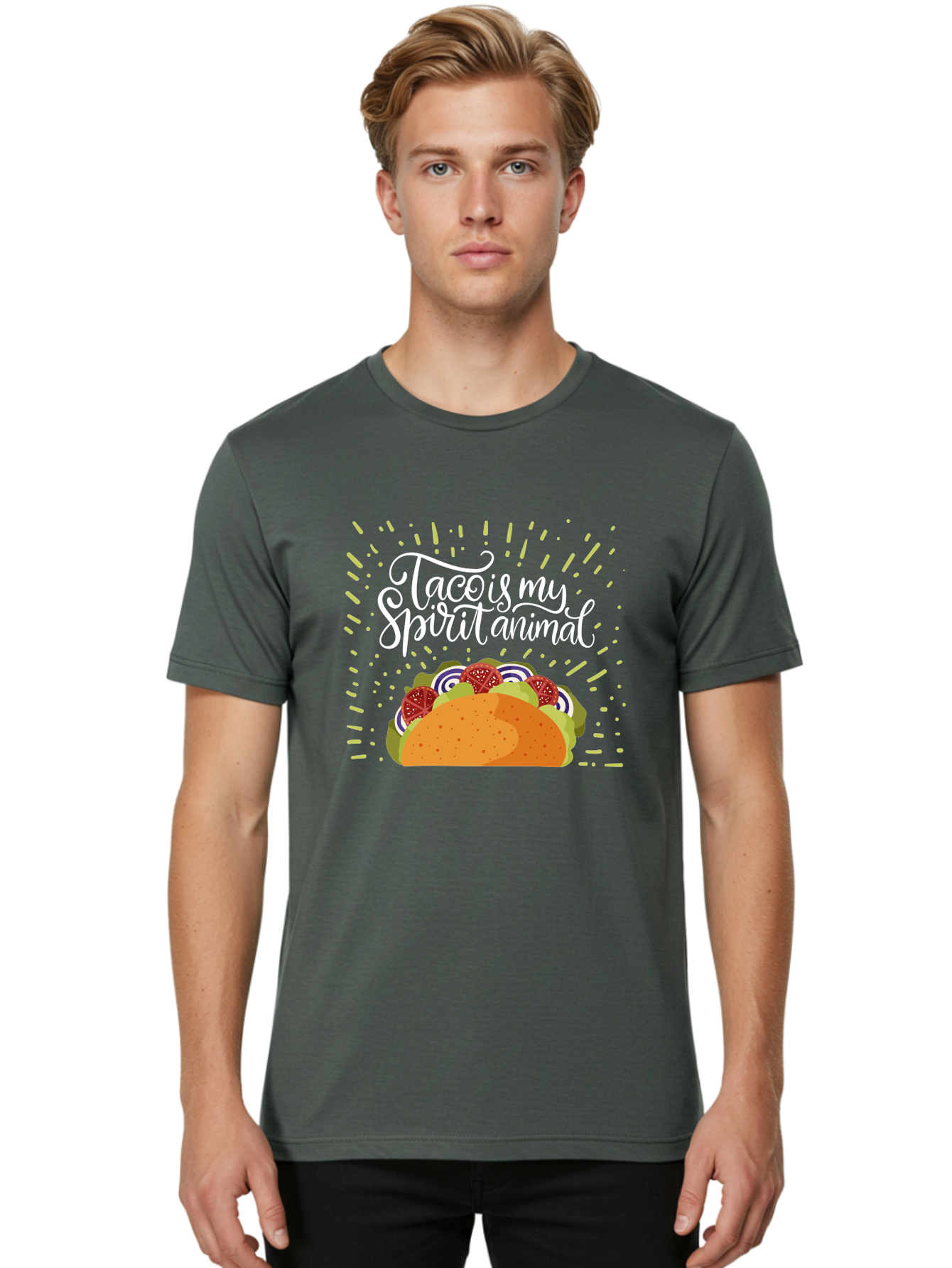Taco-Is-My-Spirit-Animal Men'S Graphic Tee, 100% Cotton, Comfortable Casual Summer Wear, Machine Washable, Taco, Spirit Animal, Mexican Food, Delicious Taco, Foodie Culture, Taco Love, Vibrant Graphics, Playful Design, Tasty Meal, - Aaa302