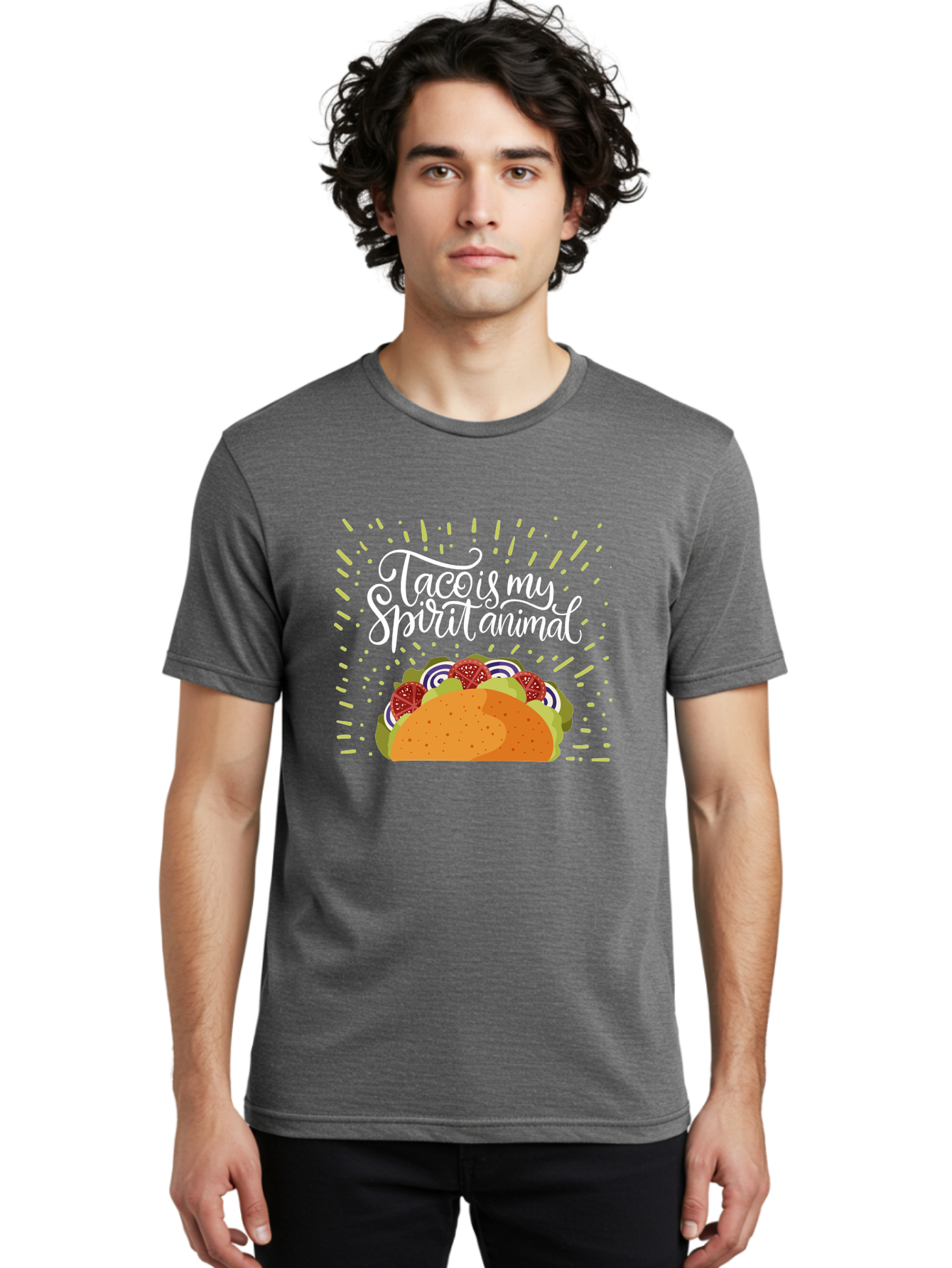 Taco-Is-My-Spirit-Animal Men'S Graphic Tee, 100% Cotton, Comfortable Casual Summer Wear, Machine Washable, Taco, Spirit Animal, Mexican Food, Delicious Taco, Foodie Culture, Taco Love, Vibrant Graphics, Playful Design, Tasty Meal, - Aaa302