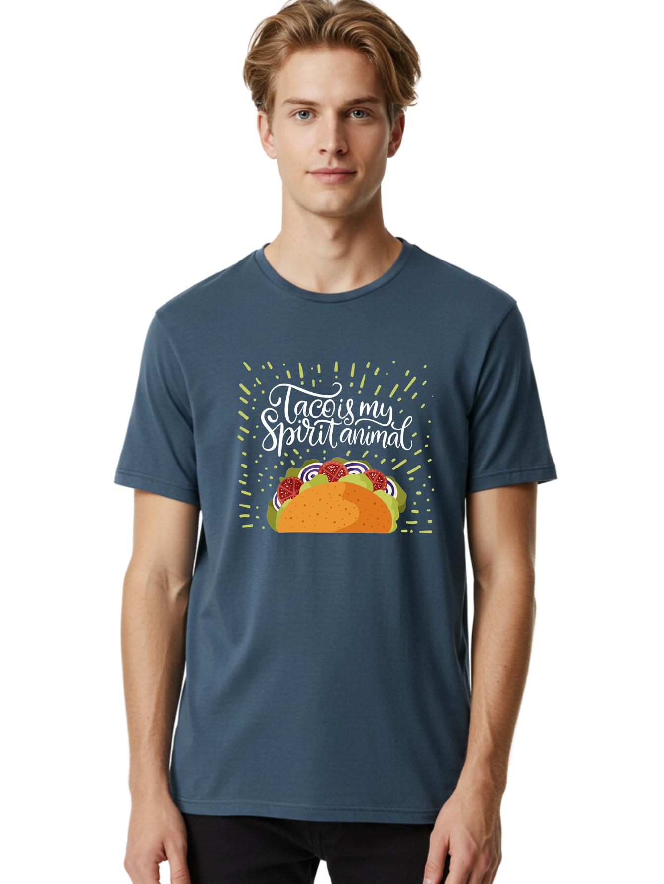 Taco-Is-My-Spirit-Animal Men'S Graphic Tee, 100% Cotton, Comfortable Casual Summer Wear, Machine Washable, Taco, Spirit Animal, Mexican Food, Delicious Taco, Foodie Culture, Taco Love, Vibrant Graphics, Playful Design, Tasty Meal, - Aaa302