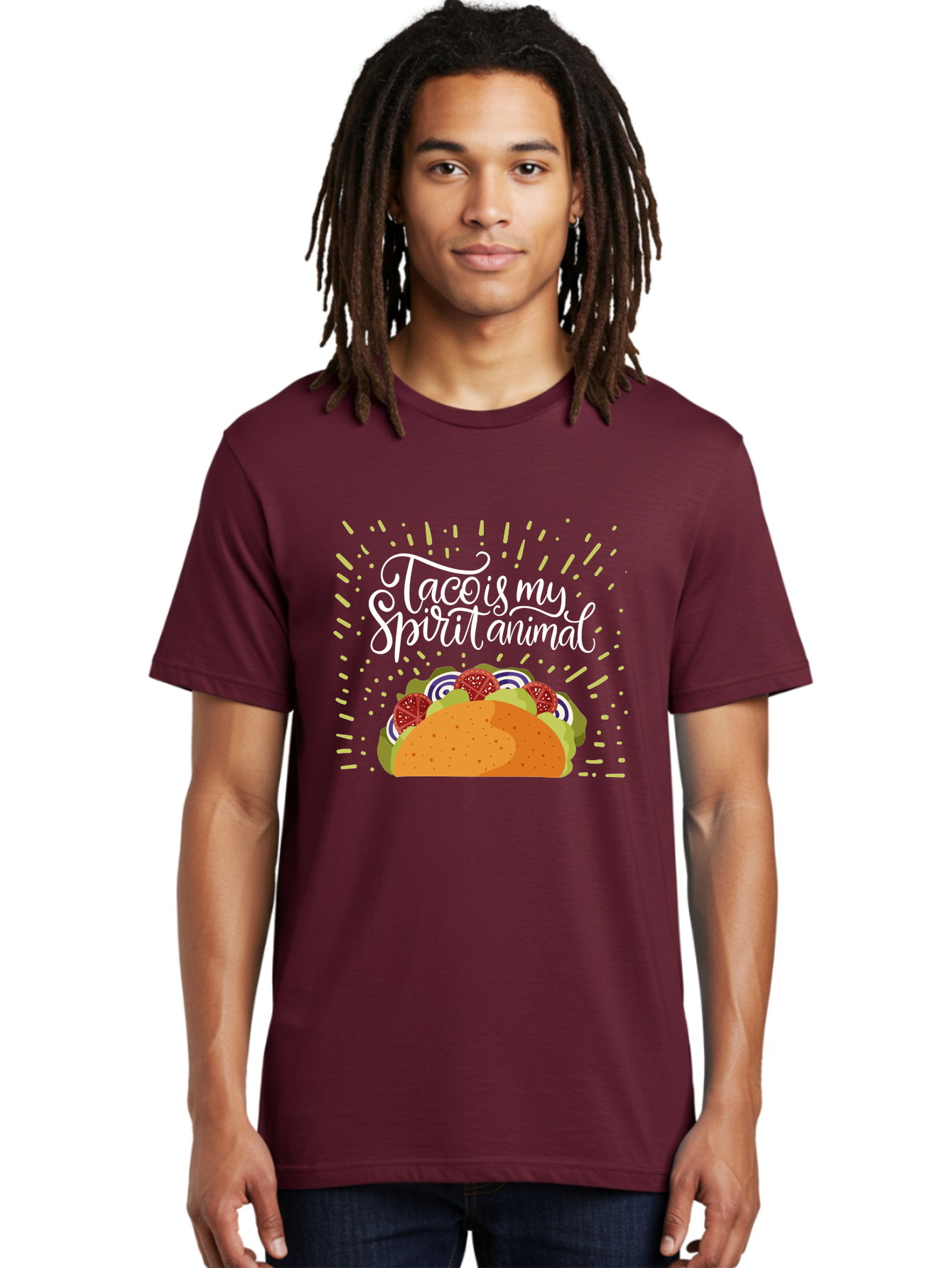 Taco-Is-My-Spirit-Animal Men'S Graphic Tee, 100% Cotton, Comfortable Casual Summer Wear, Machine Washable, Taco, Spirit Animal, Mexican Food, Delicious Taco, Foodie Culture, Taco Love, Vibrant Graphics, Playful Design, Tasty Meal, - Aaa302