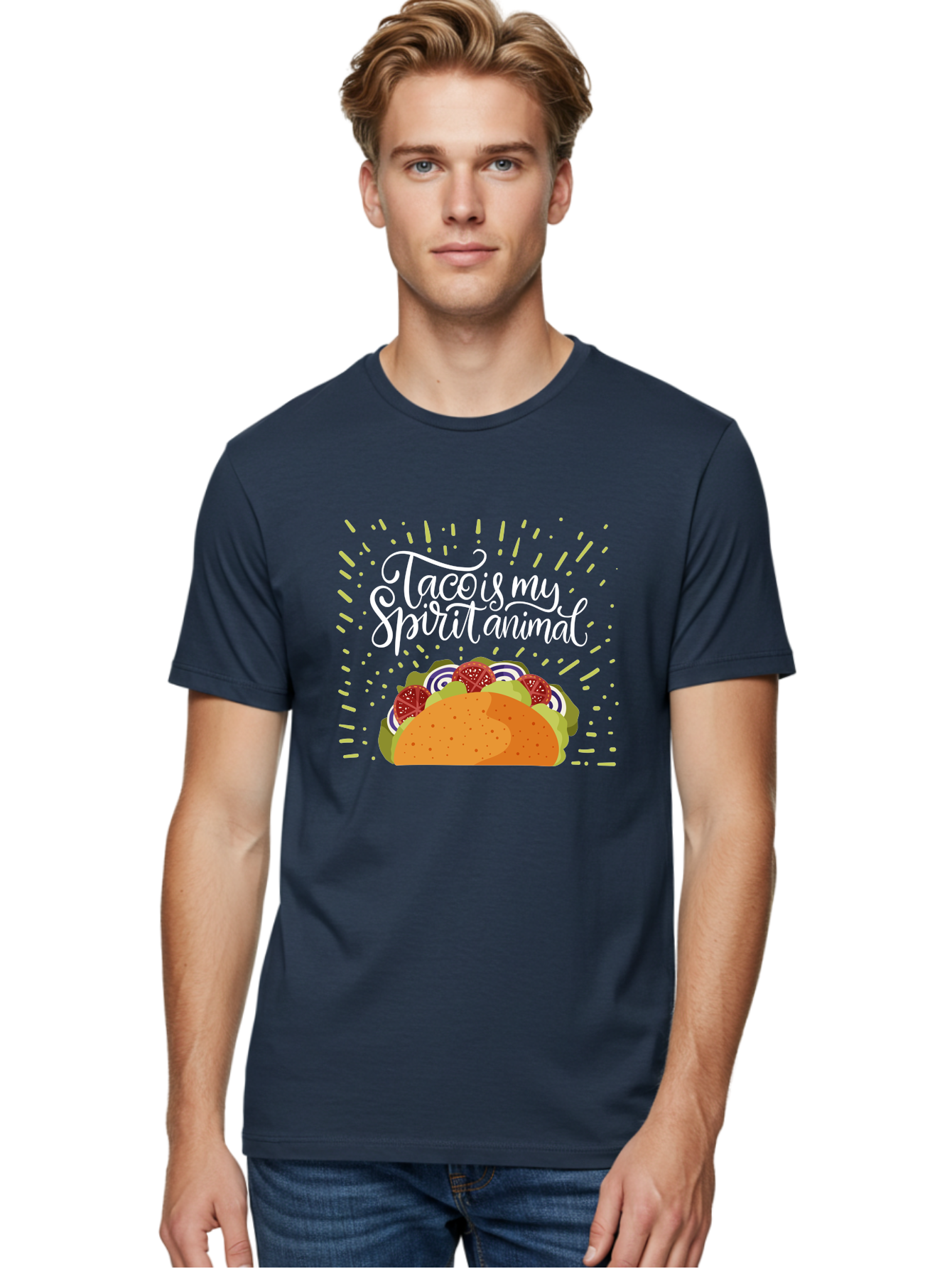 Taco-Is-My-Spirit-Animal Men'S Graphic Tee, 100% Cotton, Comfortable Casual Summer Wear, Machine Washable, Taco, Spirit Animal, Mexican Food, Delicious Taco, Foodie Culture, Taco Love, Vibrant Graphics, Playful Design, Tasty Meal, - Aaa302