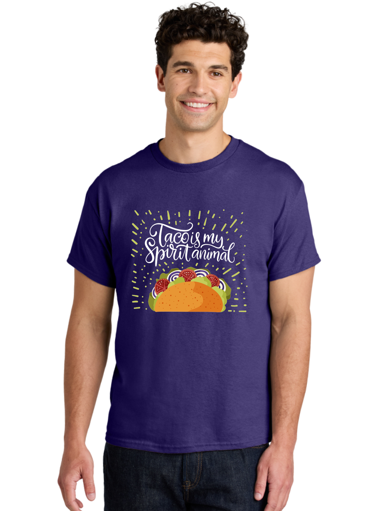 Taco-Is-My-Spirit-Animal Men'S Graphic Tee, 100% Cotton, Comfortable Casual Summer Wear, Machine Washable, Taco, Spirit Animal, Mexican Food, Delicious Taco, Foodie Culture, Taco Love, Vibrant Graphics, Playful Design, Tasty Meal, - Aaa302
