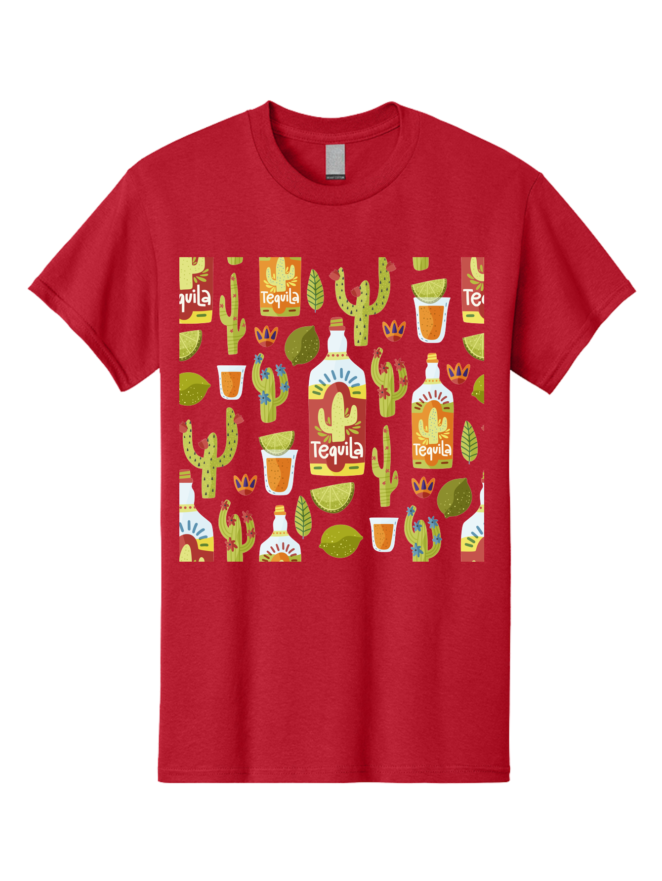Tequila Men'S Graphic Tee, 100% Cotton, Comfortable Casual Summer Wear, Machine Washable, Tequila Bottles, Cacti Plants, Citrus Fruits, Margarita Glasses, Mexican Drinks, Festive Patterns, Vibrant Designs, Party Themes, - Aaa304