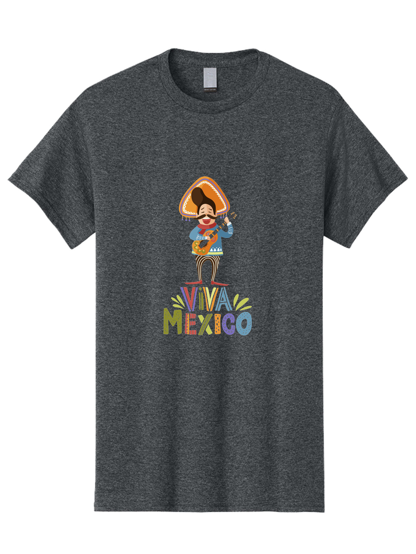 Viva-Mexico Men'S Graphic Tee, 100% Cotton, Comfortable Casual Summer Wear, Machine Washable, Mexican Culture, Traditional Clothing, Mariachi Musician, Guitar Player, Festive Atmosphere, Colorful Graphics, Vibrant Colors, - Aaa309
