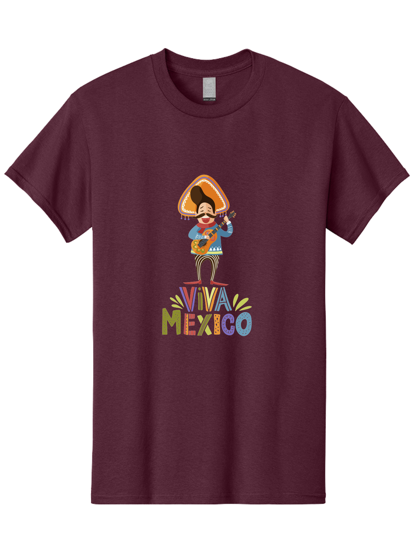 Viva-Mexico Men'S Graphic Tee, 100% Cotton, Comfortable Casual Summer Wear, Machine Washable, Mexican Culture, Traditional Clothing, Mariachi Musician, Guitar Player, Festive Atmosphere, Colorful Graphics, Vibrant Colors, - Aaa309