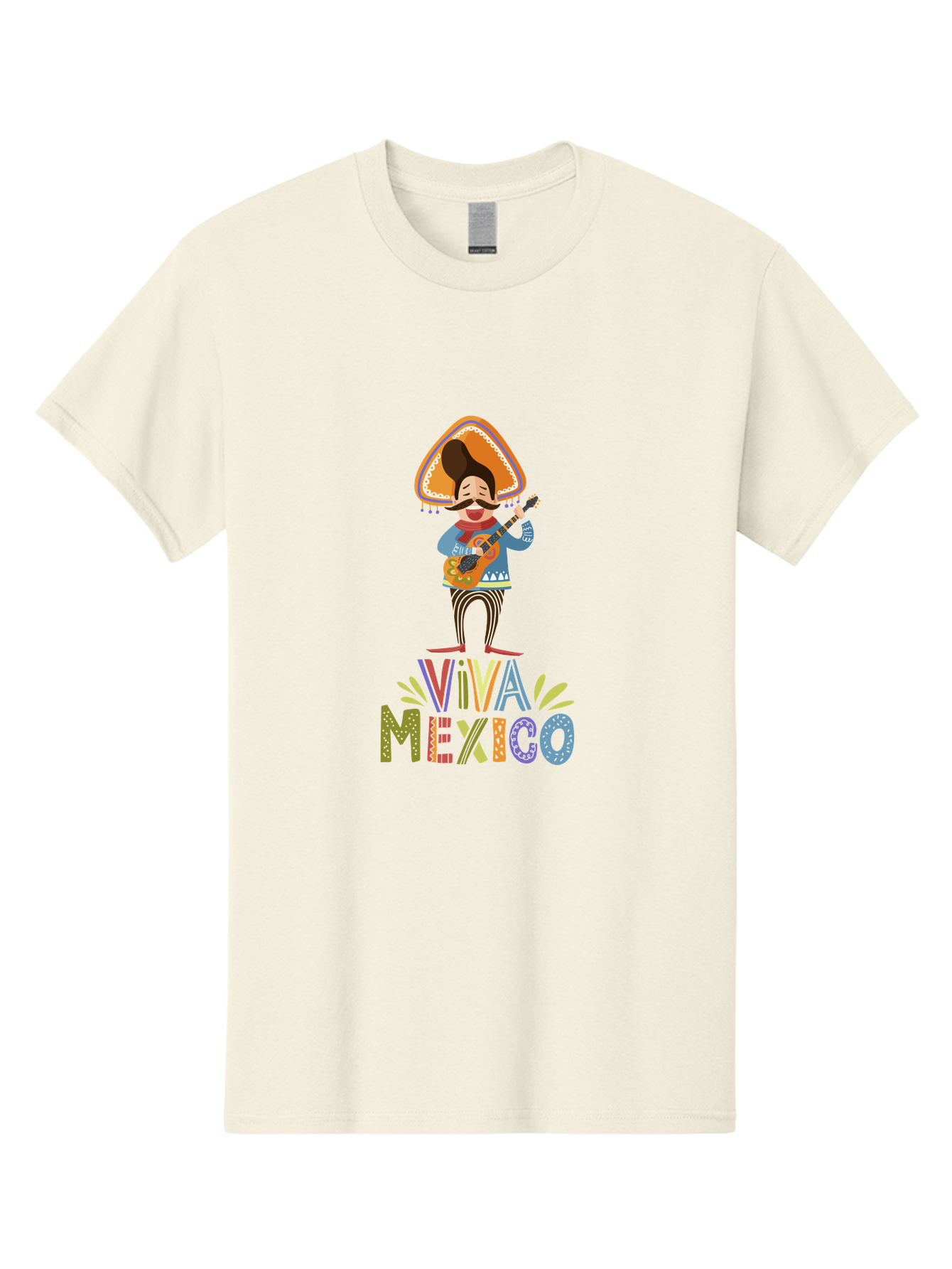Viva-Mexico Men'S Graphic Tee, 100% Cotton, Comfortable Casual Summer Wear, Machine Washable, Mexican Culture, Traditional Clothing, Mariachi Musician, Guitar Player, Festive Atmosphere, Colorful Graphics, Vibrant Colors, - Aaa309