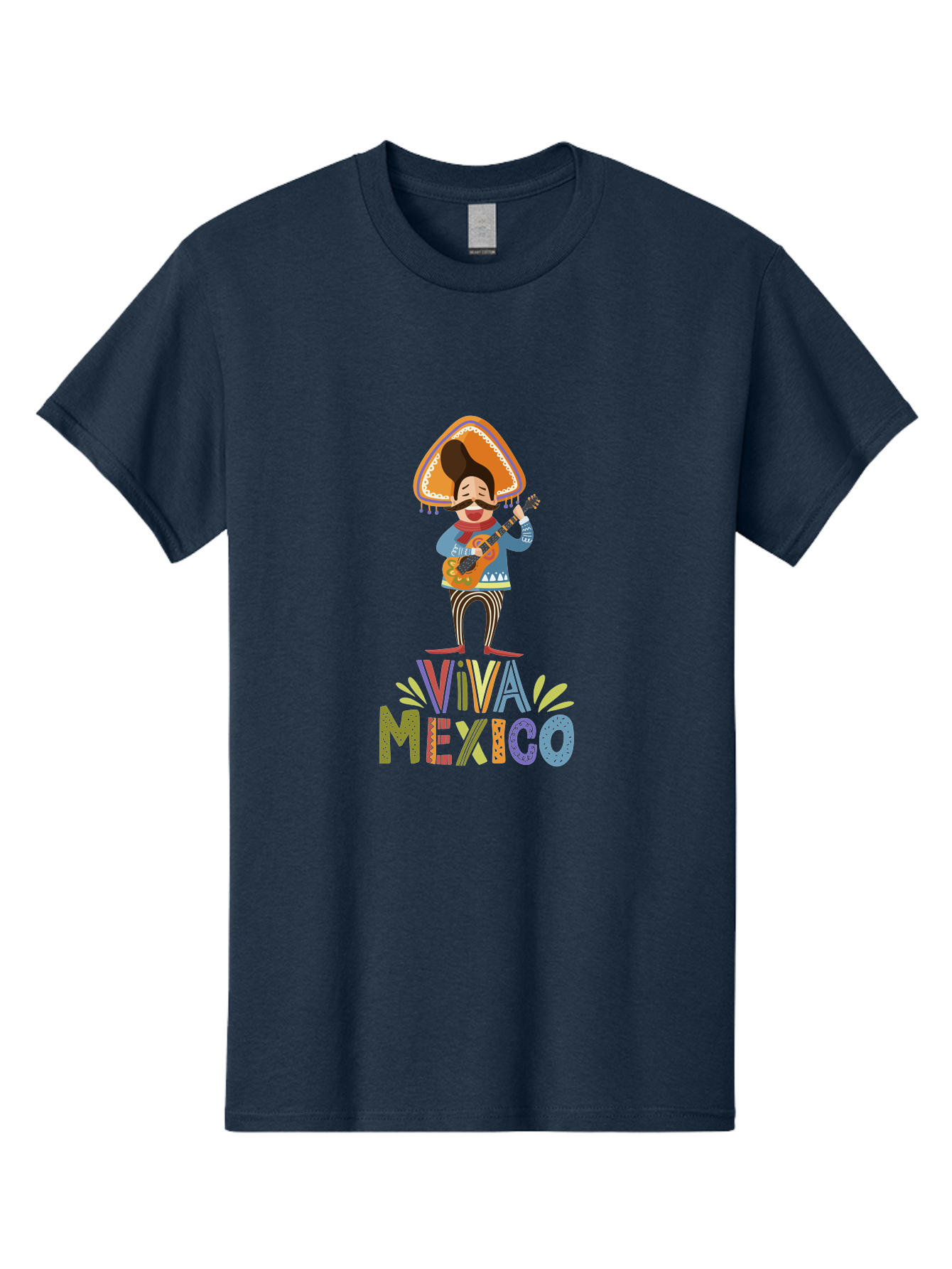 Viva-Mexico Men'S Graphic Tee, 100% Cotton, Comfortable Casual Summer Wear, Machine Washable, Mexican Culture, Traditional Clothing, Mariachi Musician, Guitar Player, Festive Atmosphere, Colorful Graphics, Vibrant Colors, - Aaa309