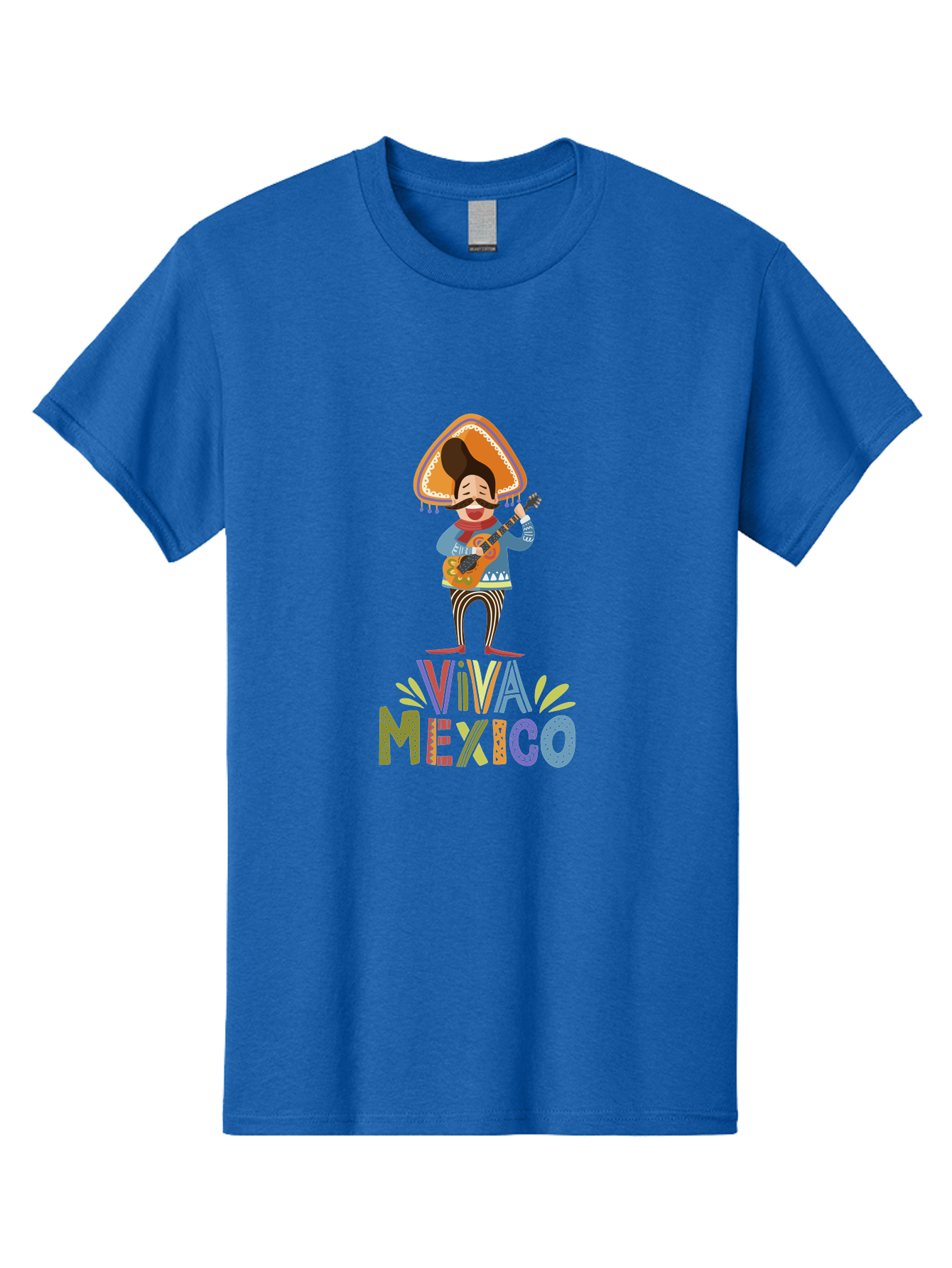 Viva-Mexico Men'S Graphic Tee, 100% Cotton, Comfortable Casual Summer Wear, Machine Washable, Mexican Culture, Traditional Clothing, Mariachi Musician, Guitar Player, Festive Atmosphere, Colorful Graphics, Vibrant Colors, - Aaa309