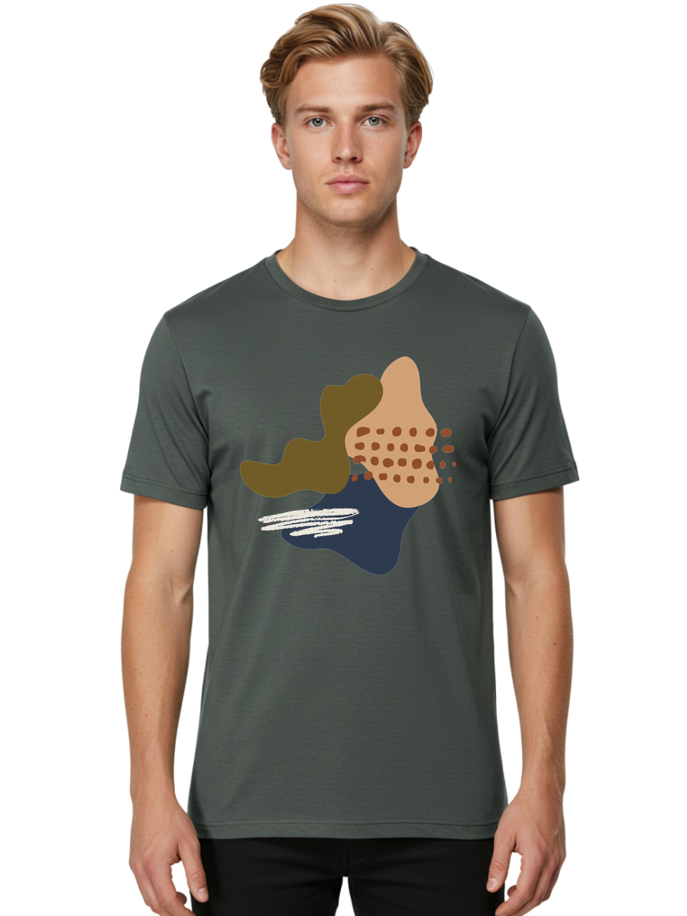 Abstract-Shapes-1 Men'S Graphic Tee, 100% Cotton, Comfortable Casual Summer Wear, Machine Washable, Abstract Art, Modern Design, Irregular Shapes, Earthy Tones, Bold Colors, Dynamic Composition, Creative Expression, Contemporary Style - Aaa353