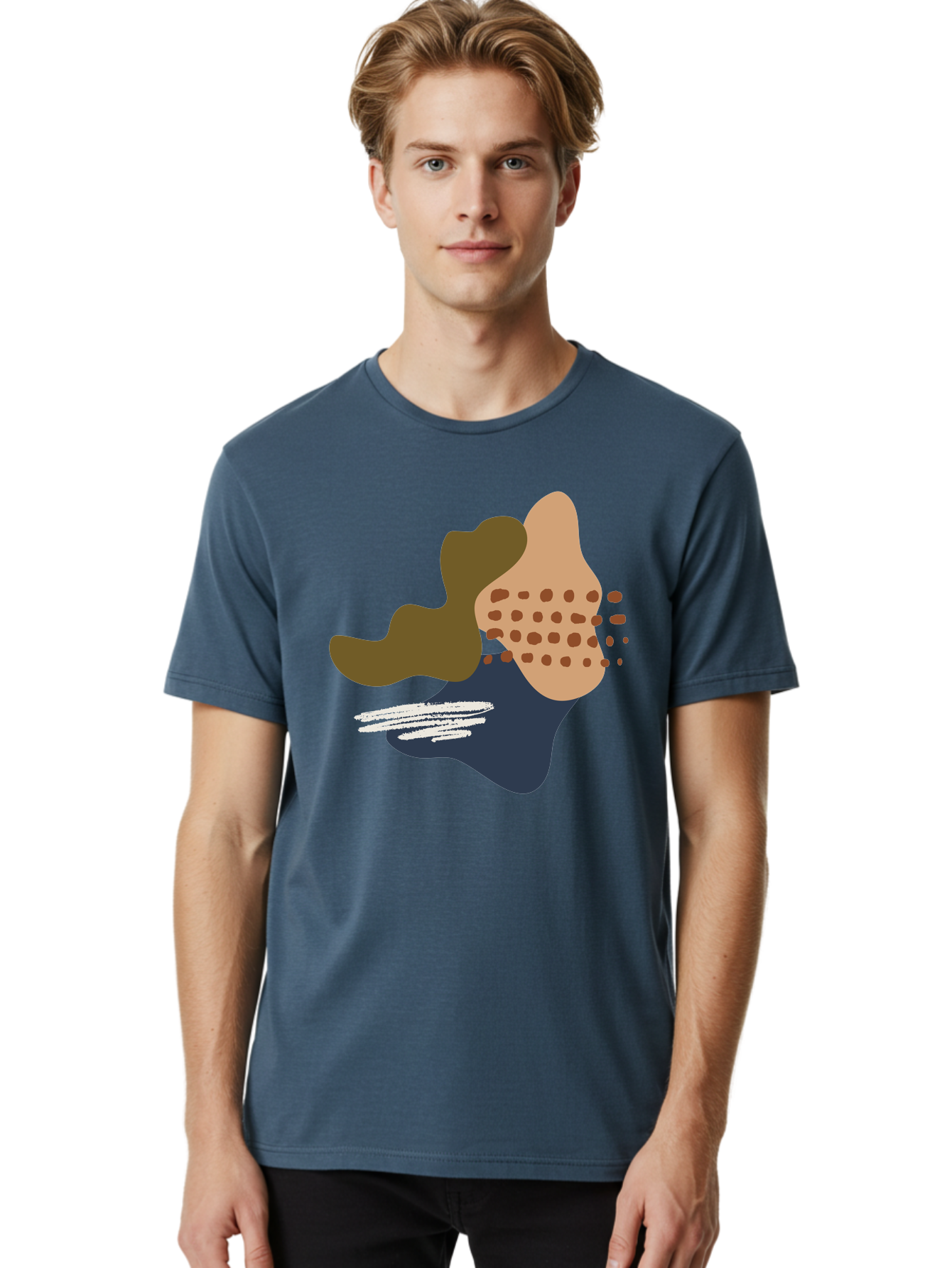 Abstract-Shapes-1 Men'S Graphic Tee, 100% Cotton, Comfortable Casual Summer Wear, Machine Washable, Abstract Art, Modern Design, Irregular Shapes, Earthy Tones, Bold Colors, Dynamic Composition, Creative Expression, Contemporary Style - Aaa353