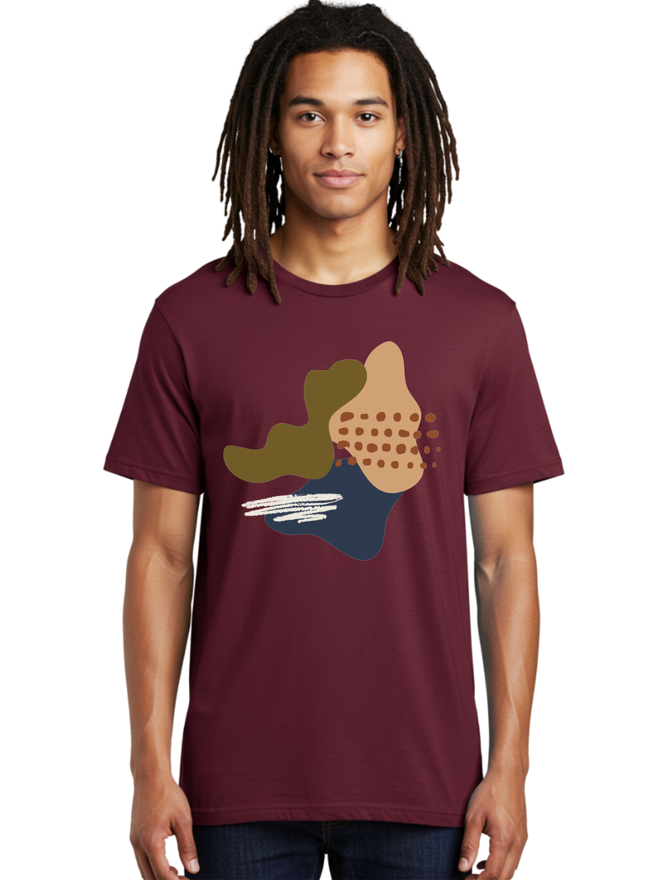 Abstract-Shapes-1 Men'S Graphic Tee, 100% Cotton, Comfortable Casual Summer Wear, Machine Washable, Abstract Art, Modern Design, Irregular Shapes, Earthy Tones, Bold Colors, Dynamic Composition, Creative Expression, Contemporary Style - Aaa353