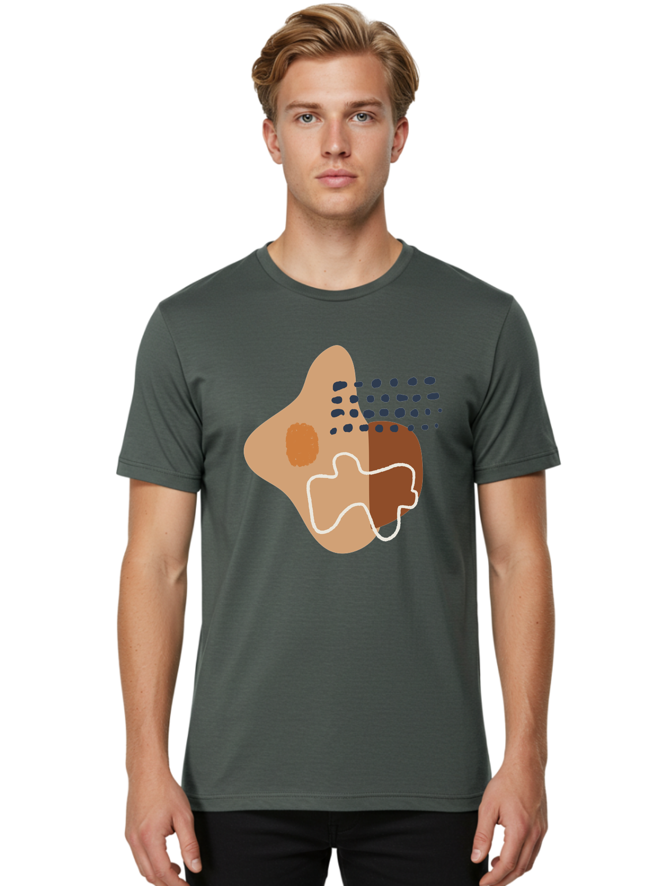 Abstract-Shapes-2 Men'S Graphic Tee, 100% Cotton, Comfortable Casual Summer Wear, Machine Washable, Stylized Head Profile, Abstract Shapes, Modern Design, Minimalist Art, Creative Expression, Digital Illustration, Dotted Patterns, - Aaa354