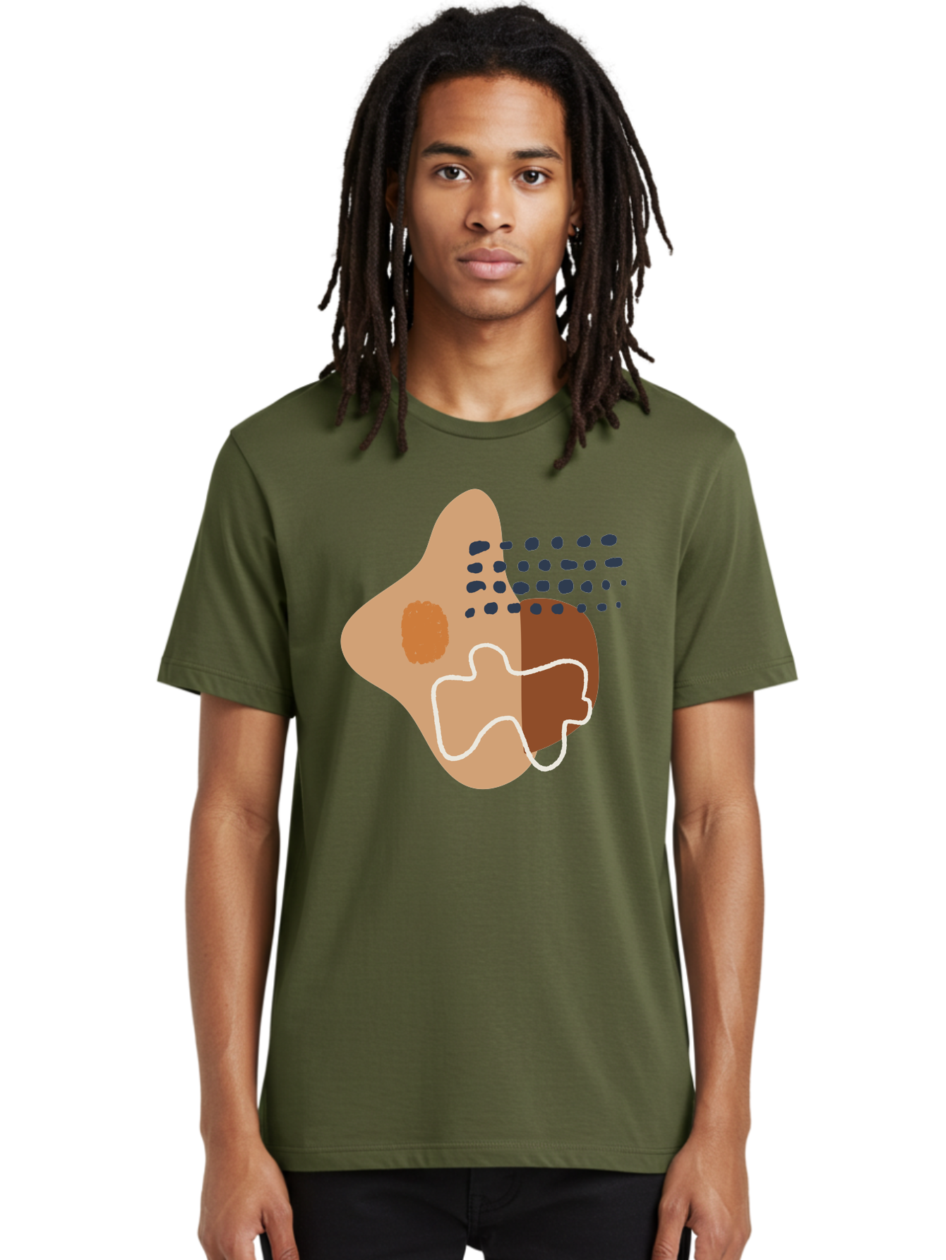 Abstract-Shapes-2 Men'S Graphic Tee, 100% Cotton, Comfortable Casual Summer Wear, Machine Washable, Stylized Head Profile, Abstract Shapes, Modern Design, Minimalist Art, Creative Expression, Digital Illustration, Dotted Patterns, - Aaa354
