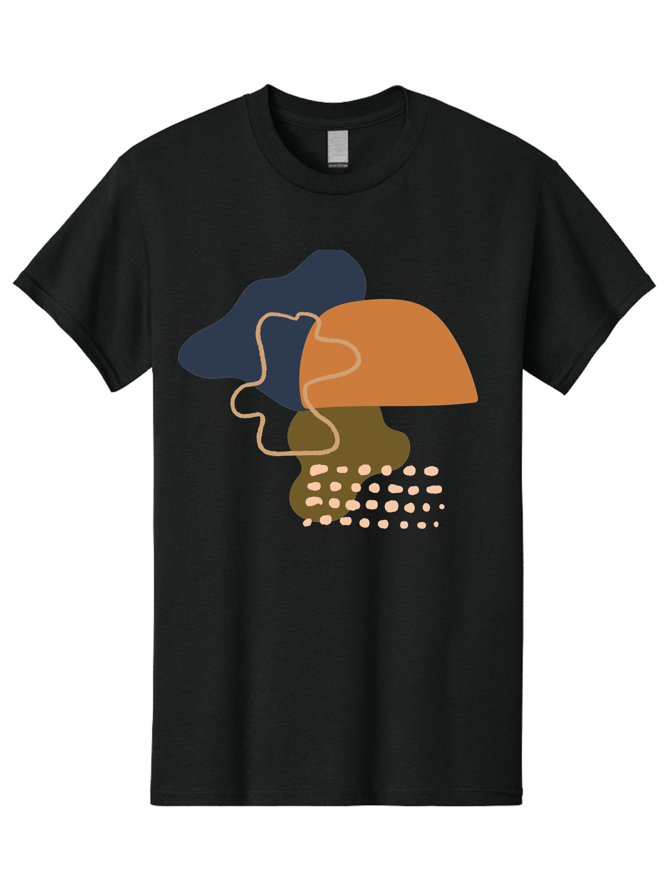 Abstract-Shapes-3 Men'S Graphic Tee, 100% Cotton, Comfortable Casual Summer Wear, Machine Washable, Abstract Shapes, Modern Art, Digital Illustration, Wavy Line, Layered Forms, Blue, Orange, Brown Colors, Minimalist Design, - Aaa355