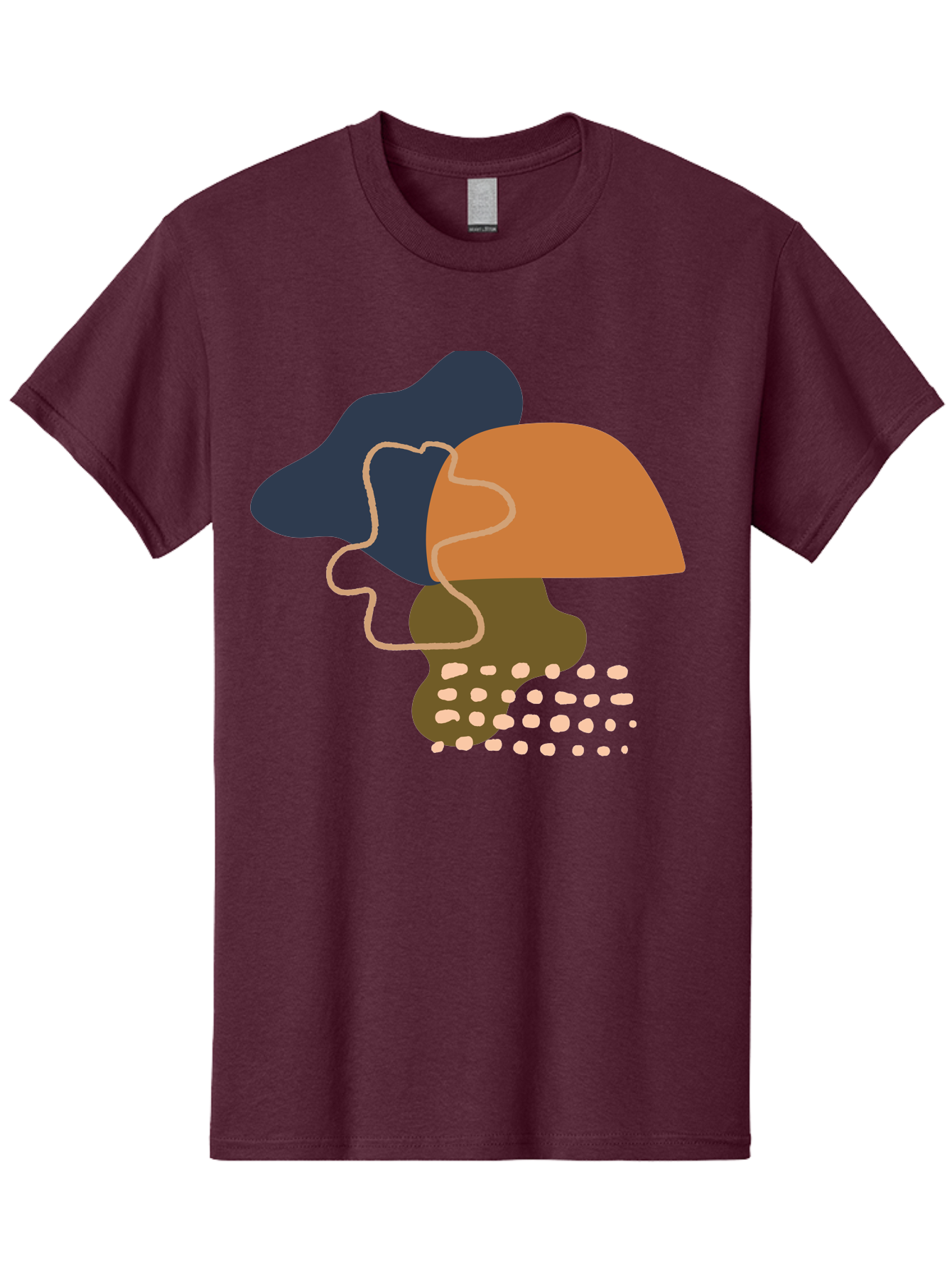Abstract-Shapes-3 Men'S Graphic Tee, 100% Cotton, Comfortable Casual Summer Wear, Machine Washable, Abstract Shapes, Modern Art, Digital Illustration, Wavy Line, Layered Forms, Blue, Orange, Brown Colors, Minimalist Design, - Aaa355